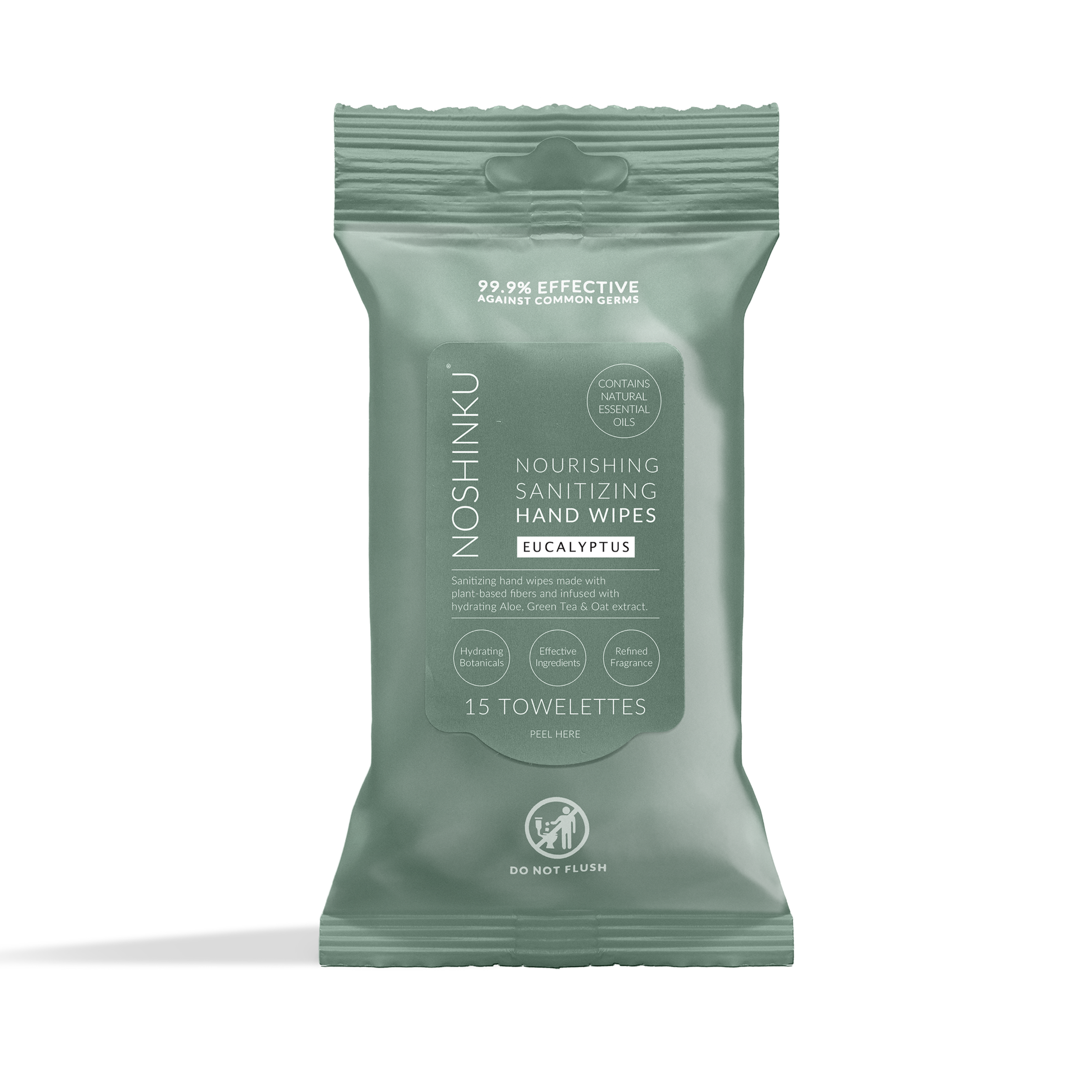 Eucalyptus Nourishing Hand Sanitizing Travel Wipes packet label close-up