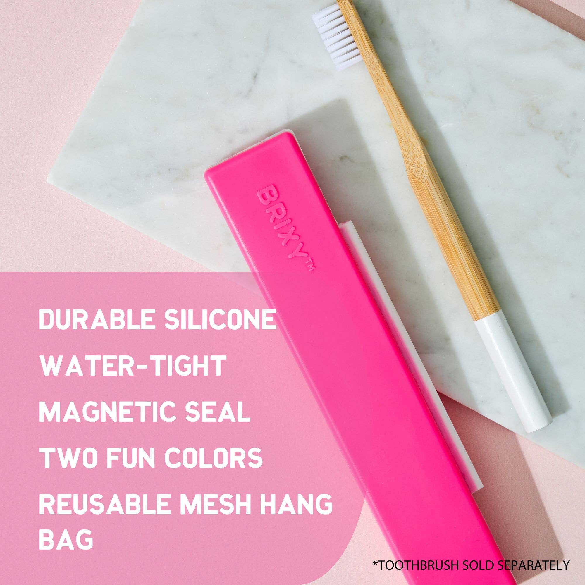 Silicone Toothbrush Travel Containers - Pink, Green