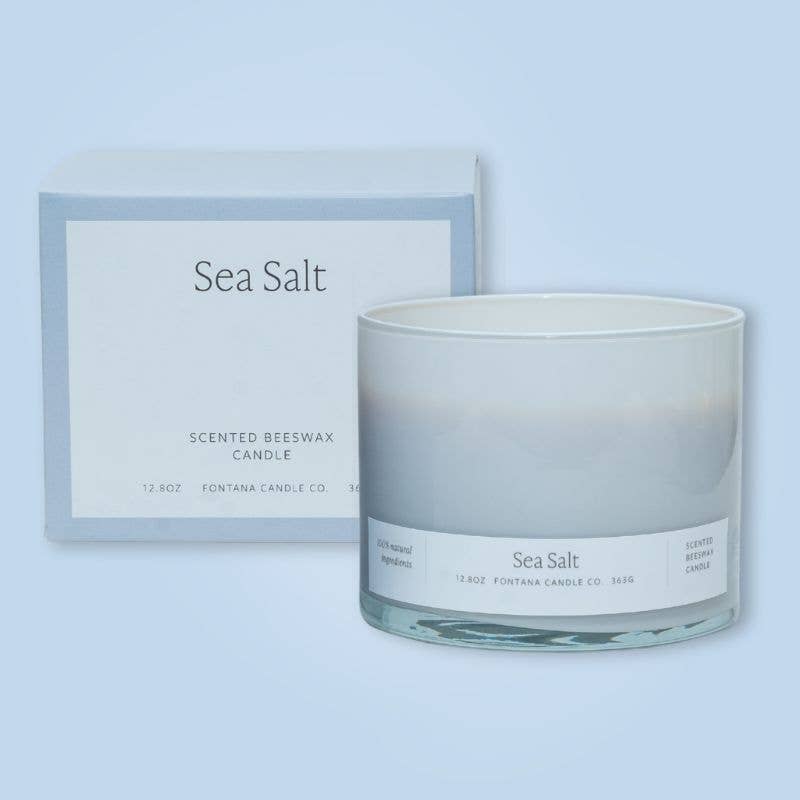 Sea Salt Essential Oil Beeswax 3 Wick Candle: Non-Toxic