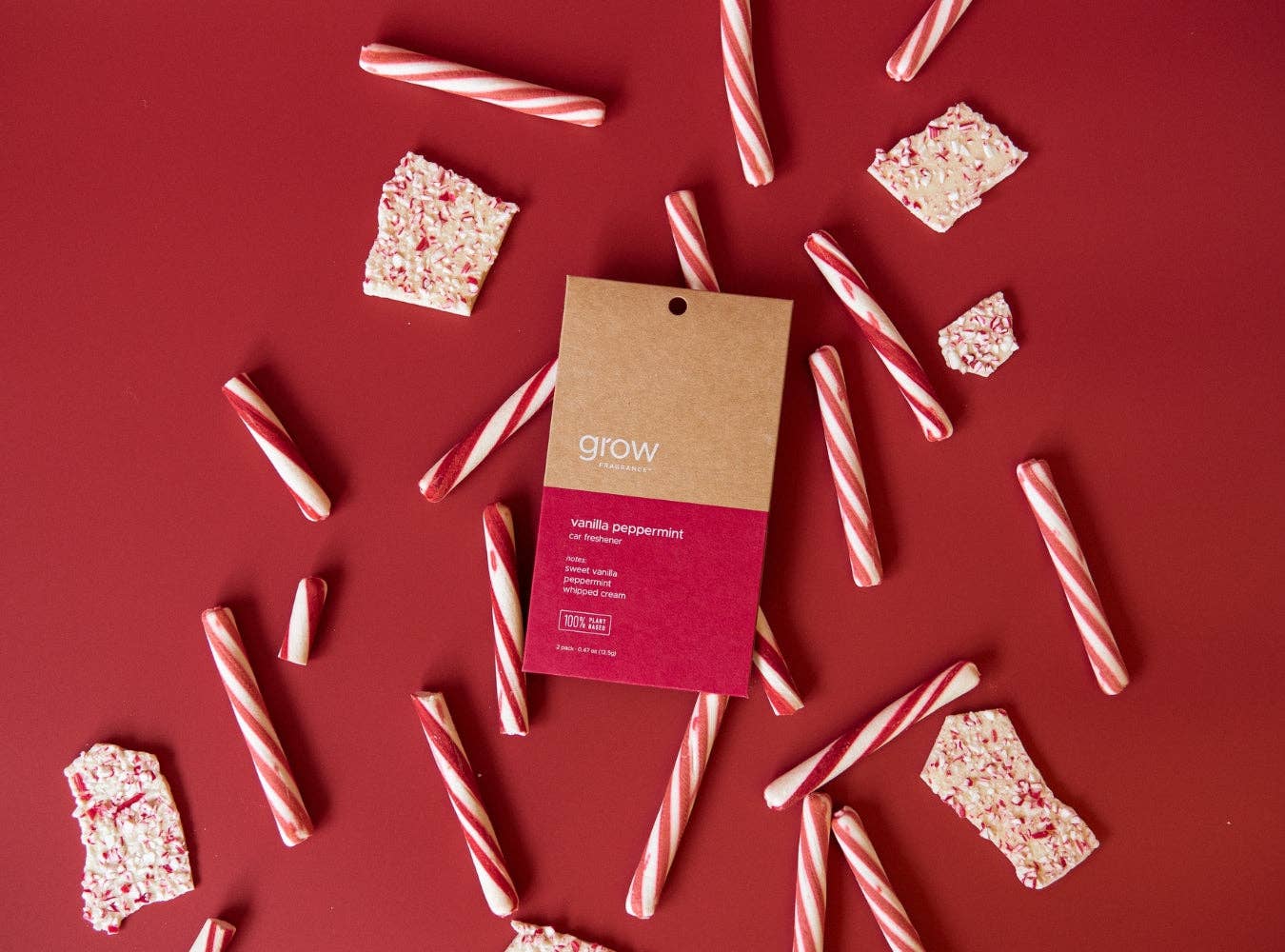 Vanilla Peppermint Car Freshener packaging detail showing vanilla peppermint scent notes
