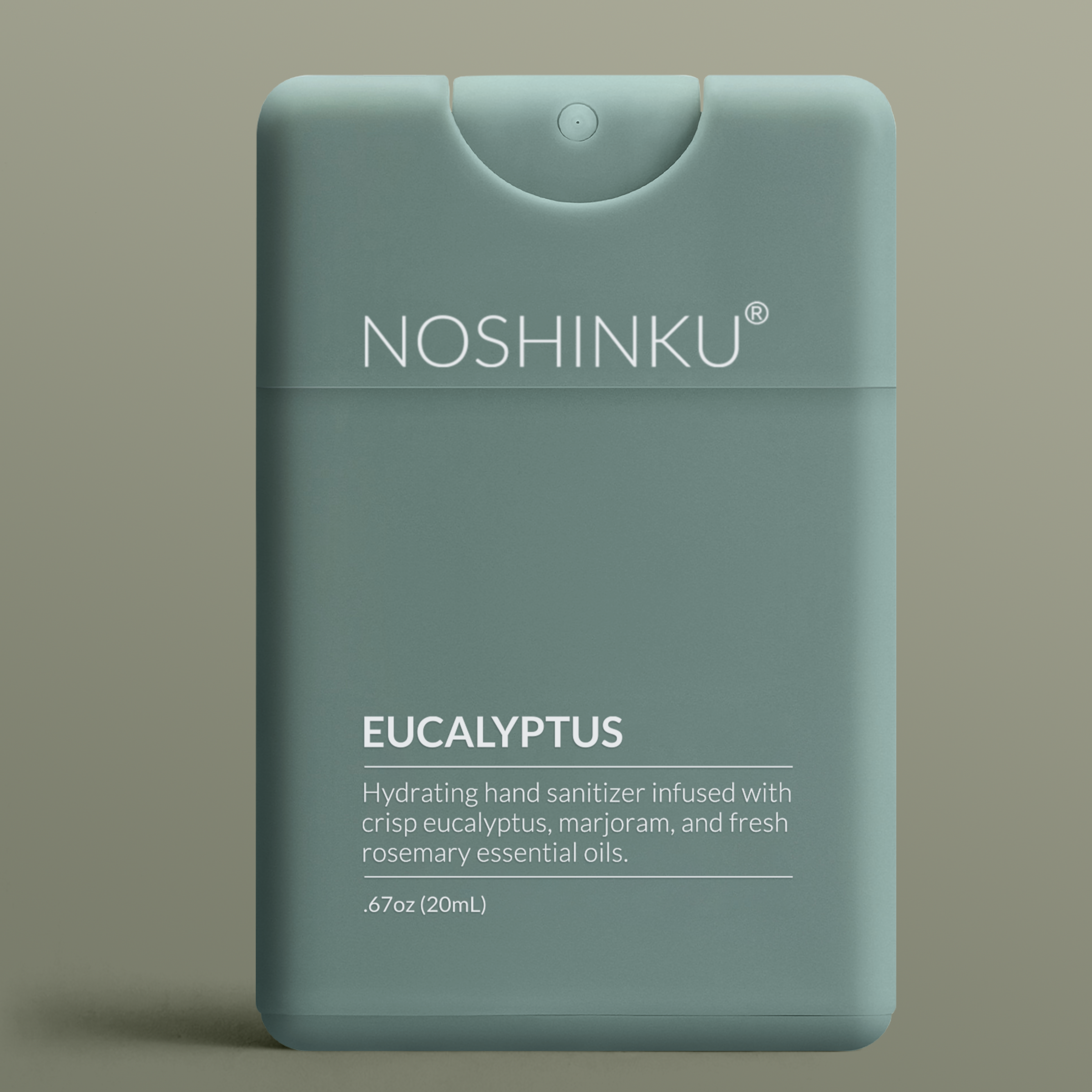 REFILLABLE Eucalyptus Moisturizing Pocket Hand Sanitizer product front view, eco-friendly refillable sanitizer