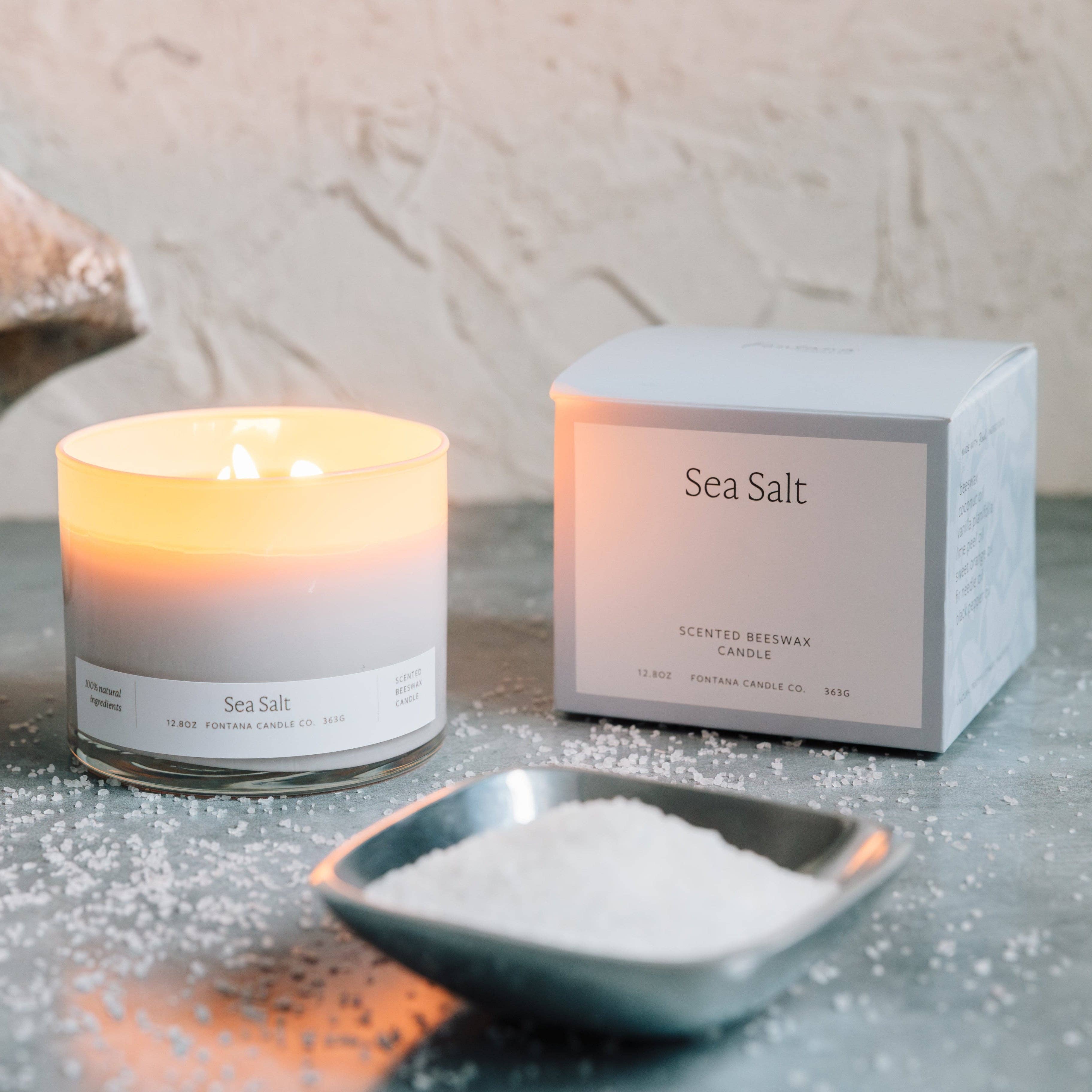 Sea Salt Essential Oil Beeswax 3 Wick Candle: Non-Toxic