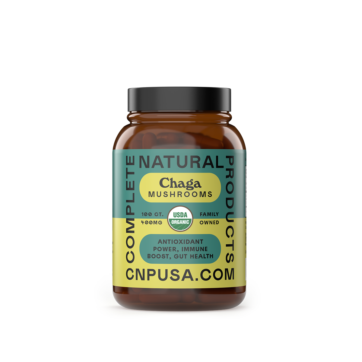 Organic Chaga Capsules 2025 front bottle label immune support mushroom supplement
