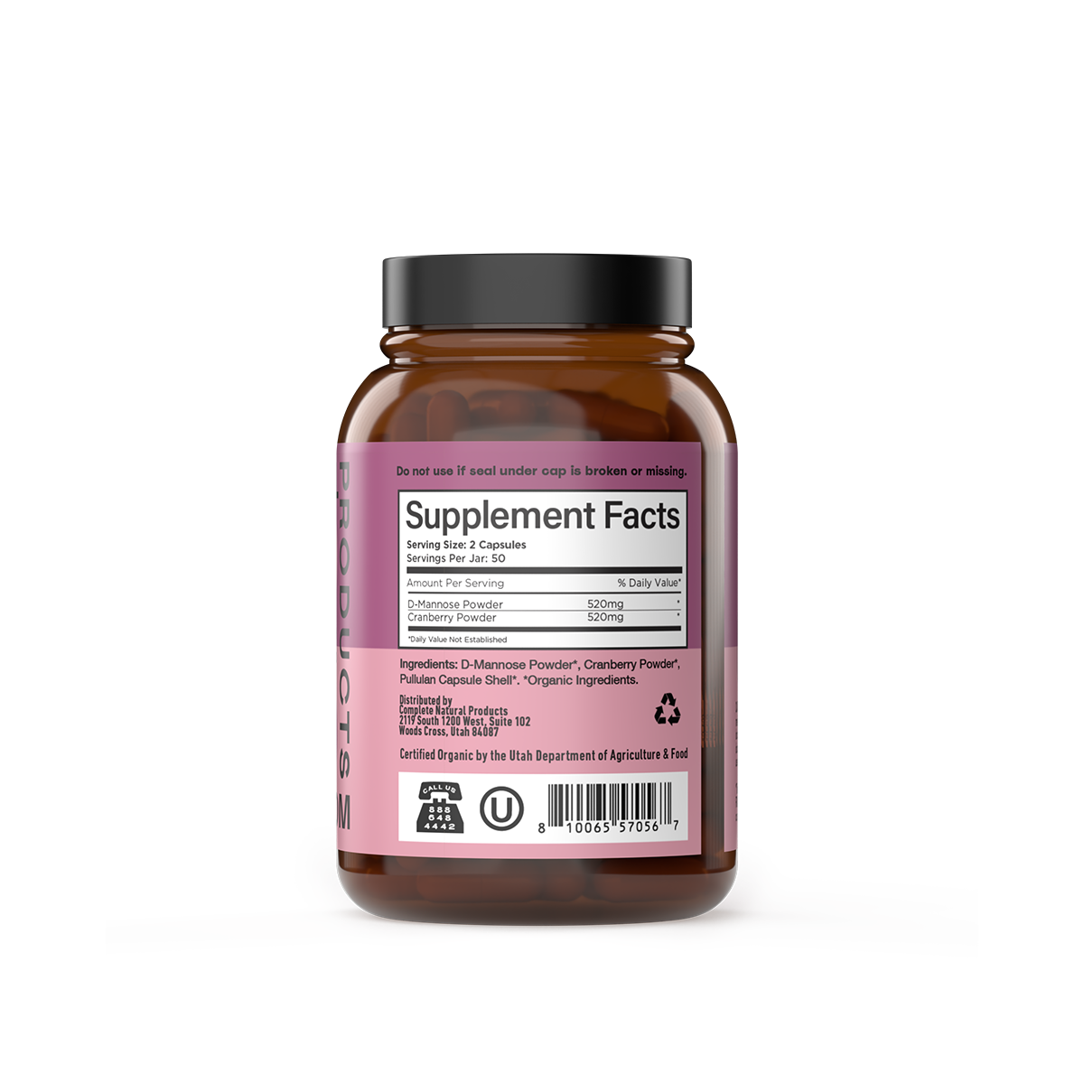Organic D-Mannose Cranberry Capsules supplement facts panel