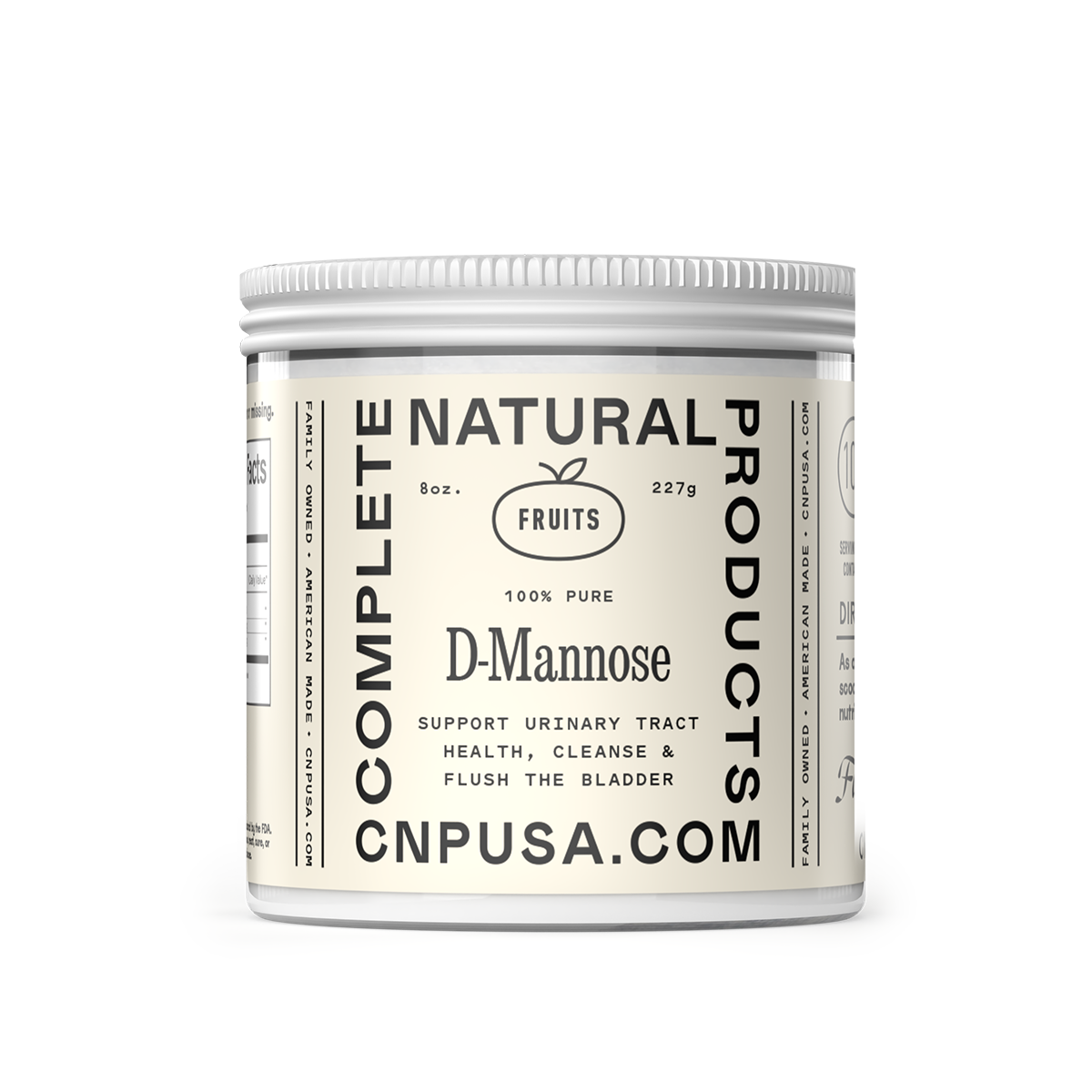 D-Mannose Powder 8oz glass bottle front label natural urinary health supplement