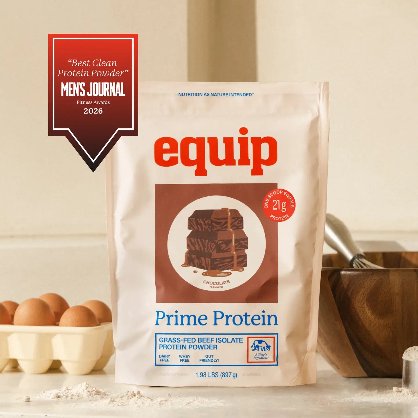 Prime Protein Grass-Fed Beef Isolate Powder product bag front view, clean protein supplement