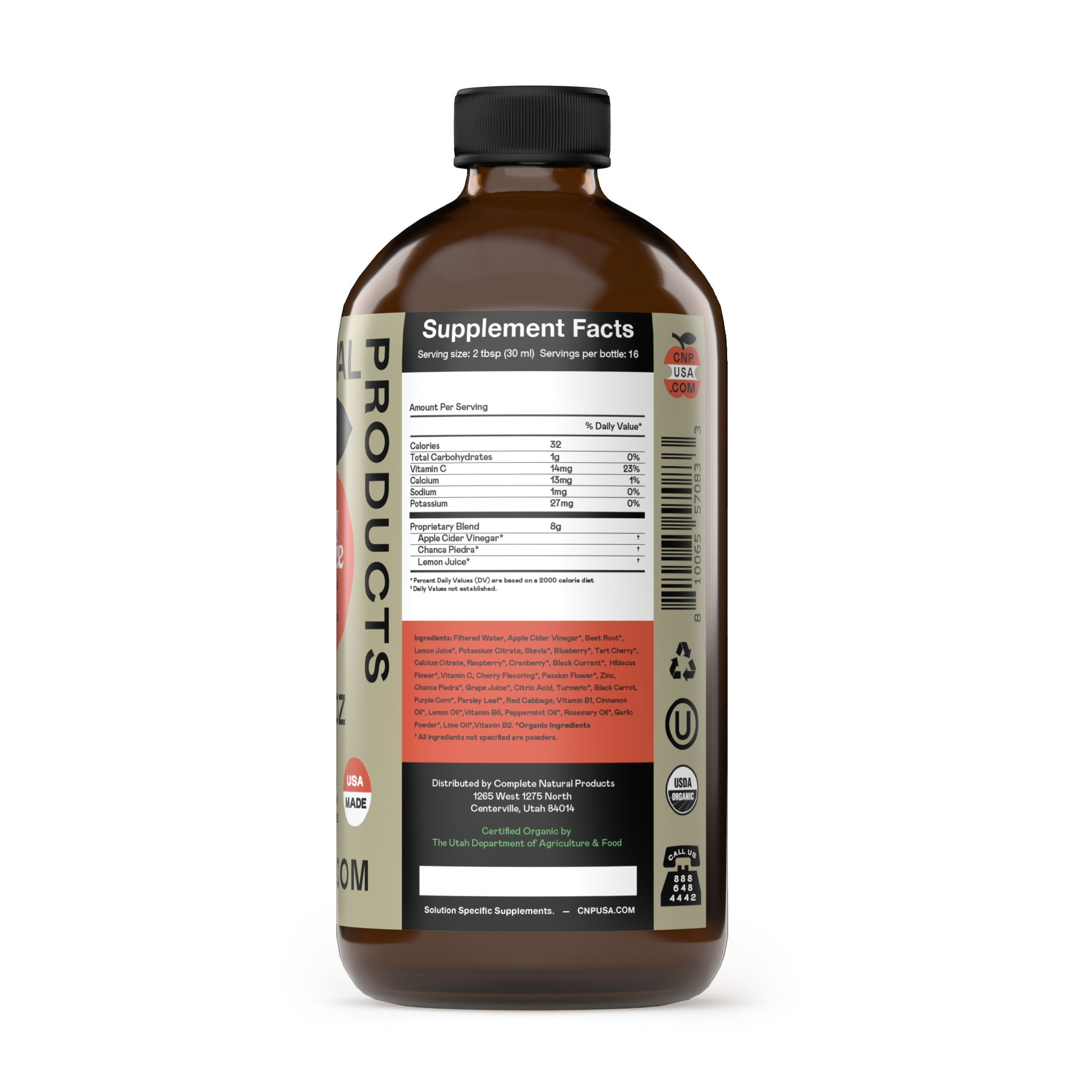 Kidney Complete 16oz Glass Bottle supplement facts panel