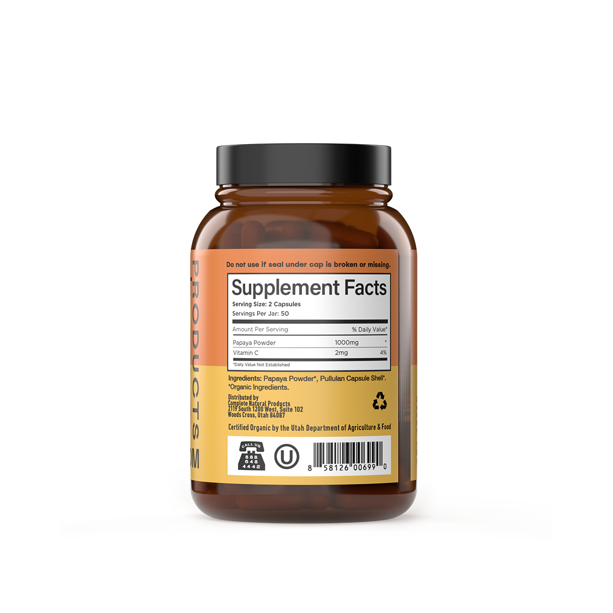 Organic Papaya Capsules supplement facts panel