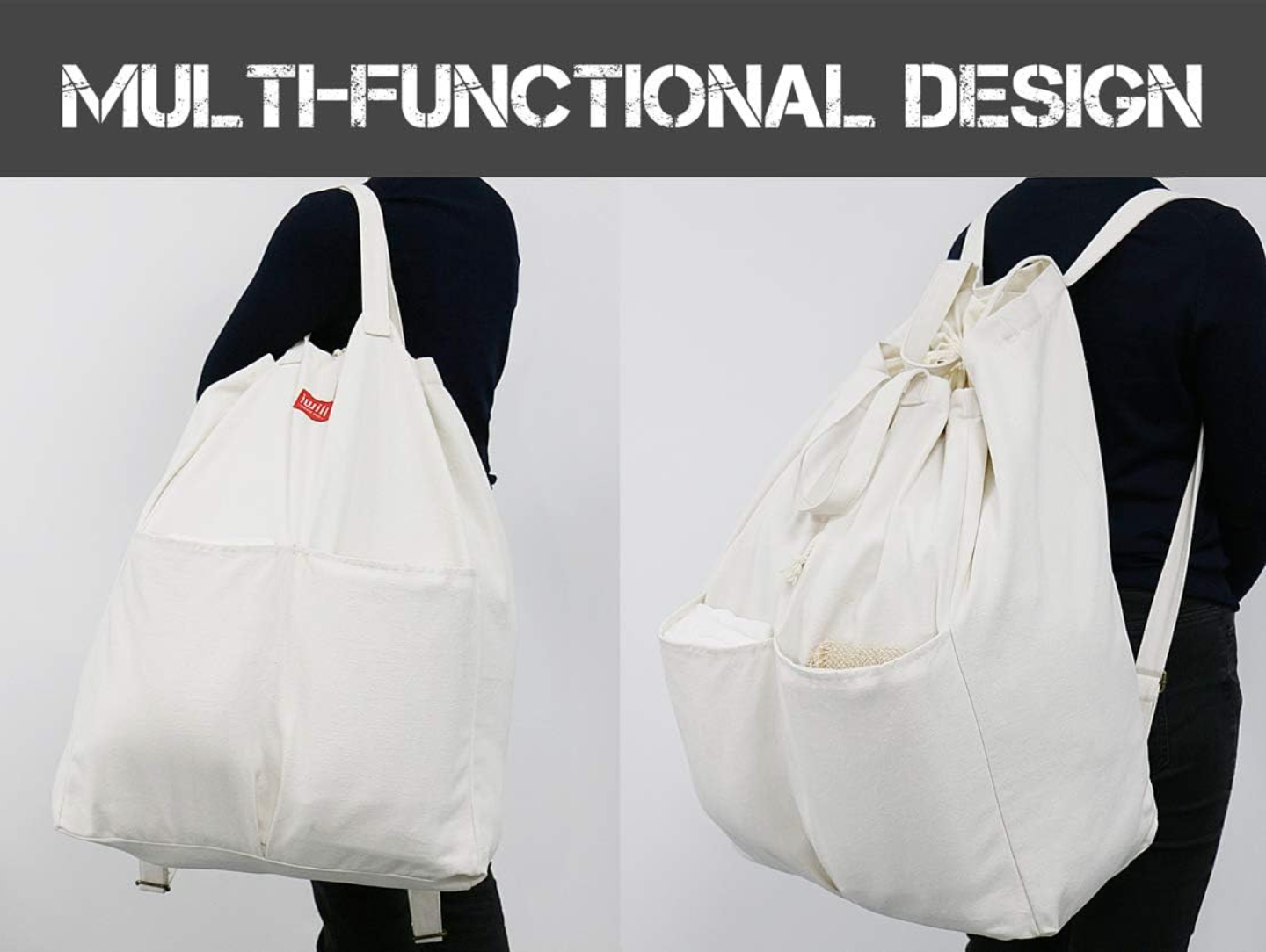Cotton Canvas Laundry Bag with Pockets