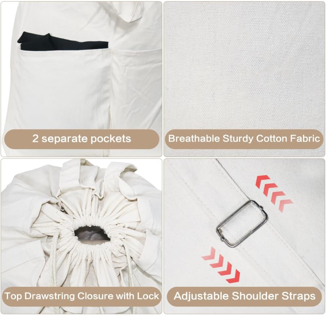 Cotton Canvas Laundry Bag with Pockets