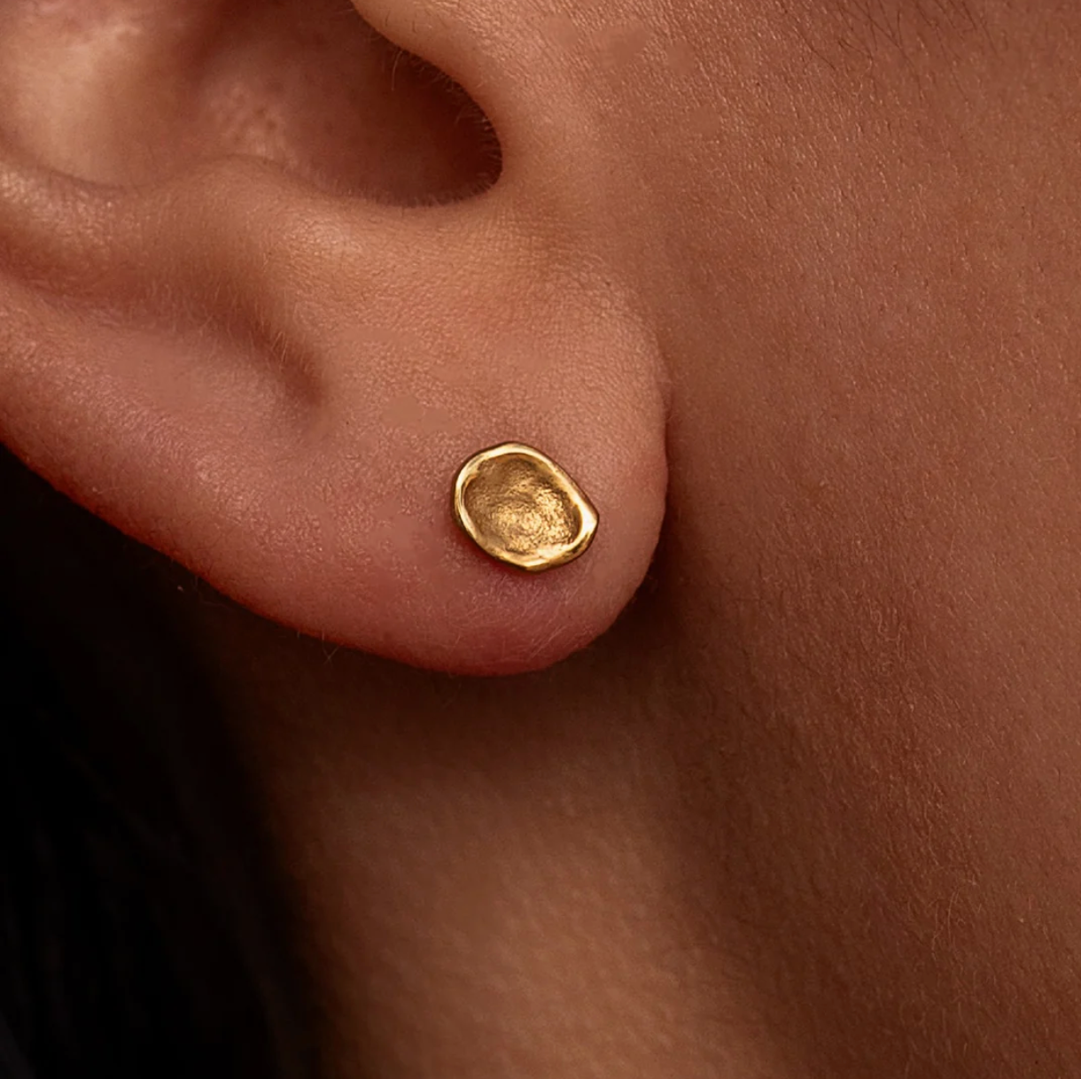 Form Studs earrings front view minimal gold stud jewelry