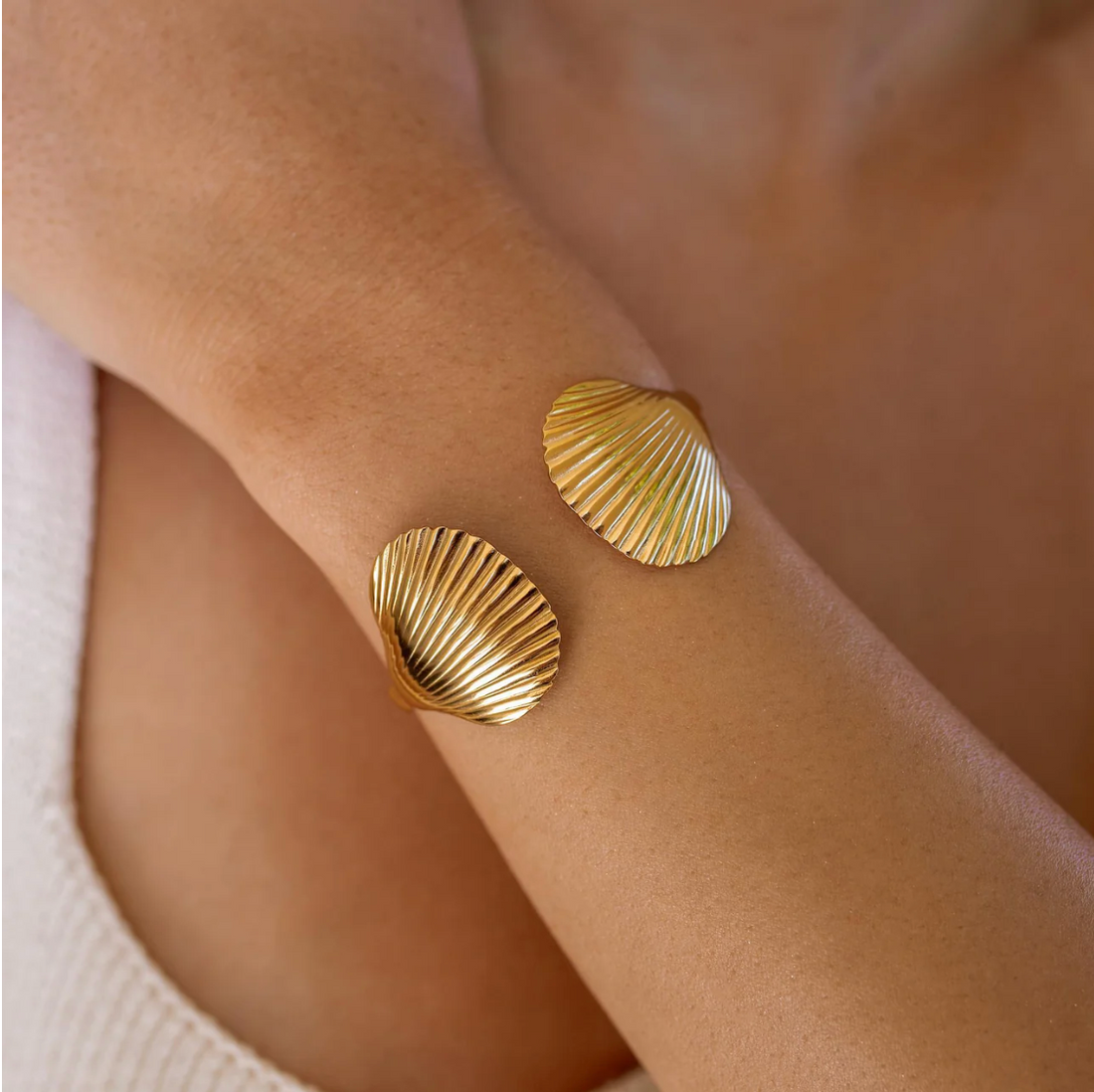 Marella Cuff Gold front view sculptural cuff bangle