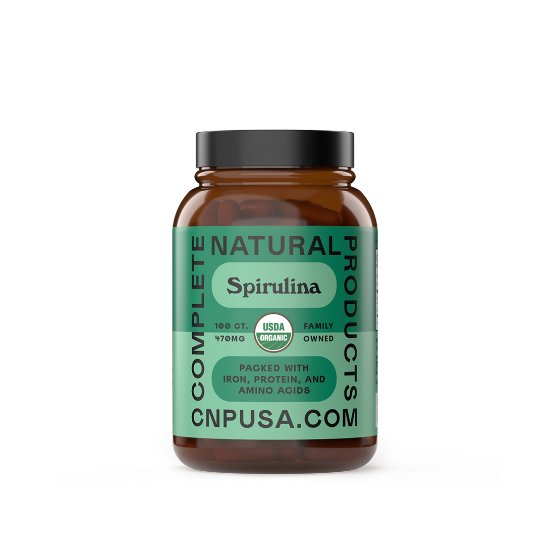 Organic Spirulina Capsules 2025 front bottle label blue-green superfood supplement