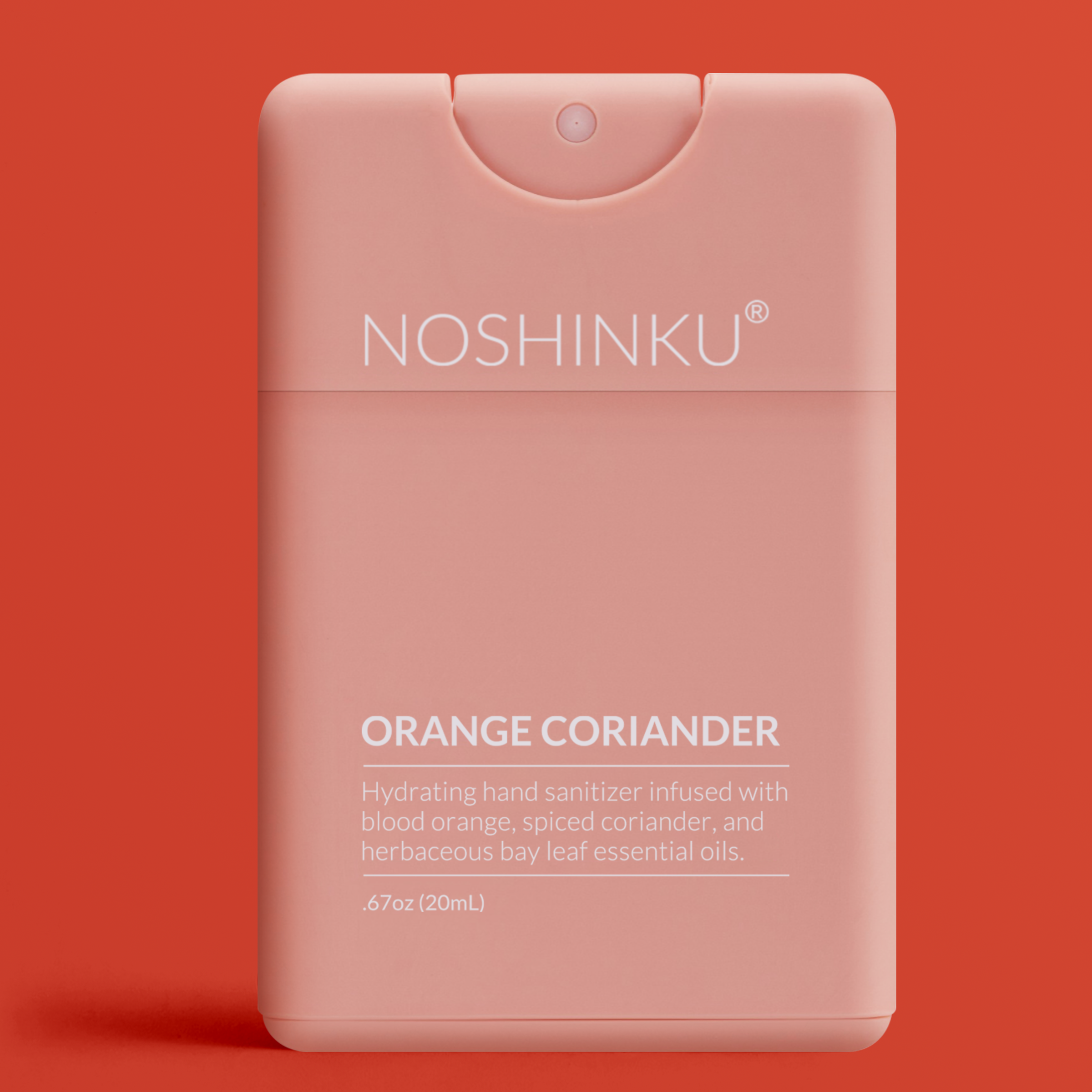 Refillable Orange Coriander Moisturizing Hand Sanitizer product front view, citrus spice sanitizer