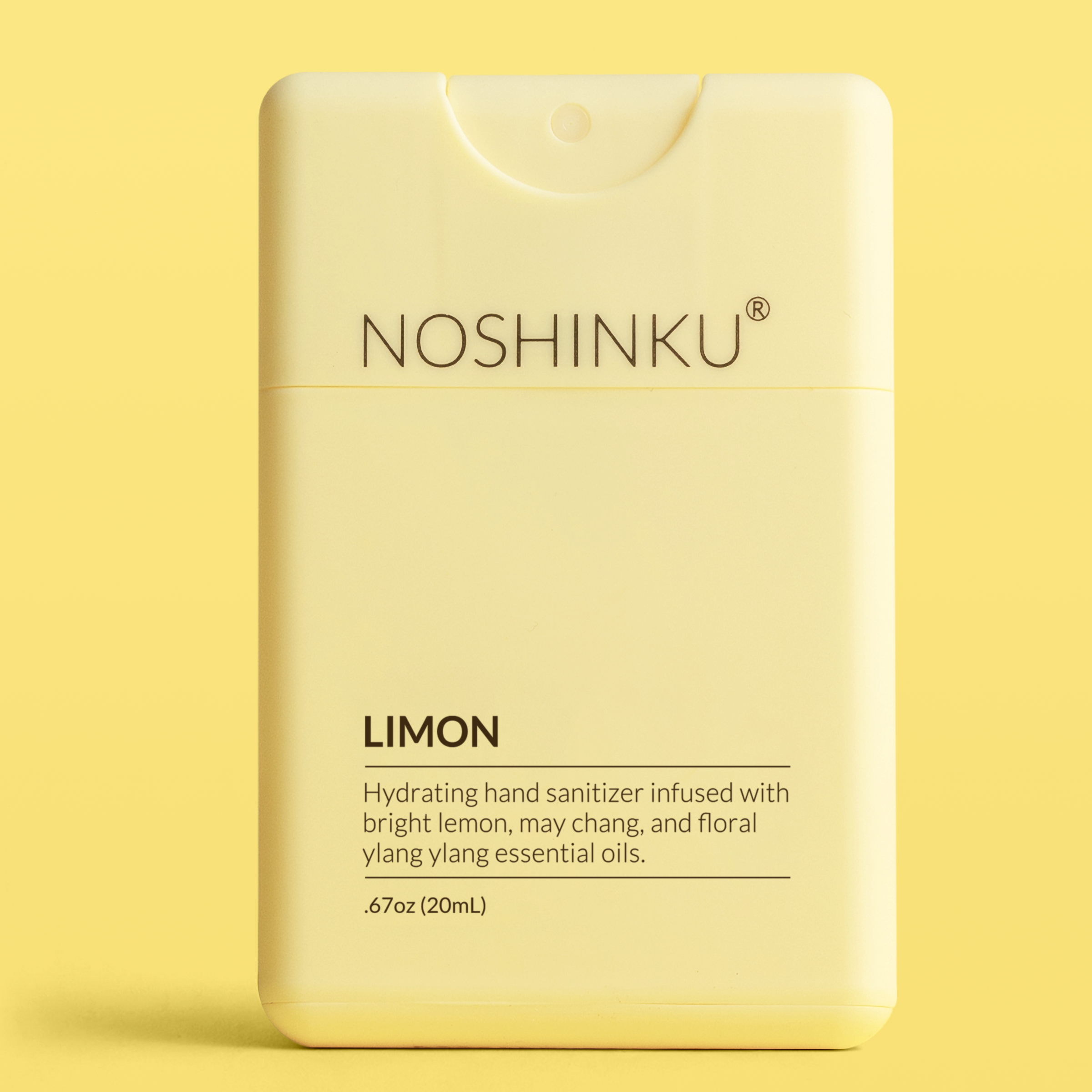 Refillable Lemon Ylang-Ylang Moisturizing Pocket Sanitizer product front view, uplifting citrus floral sanitizer