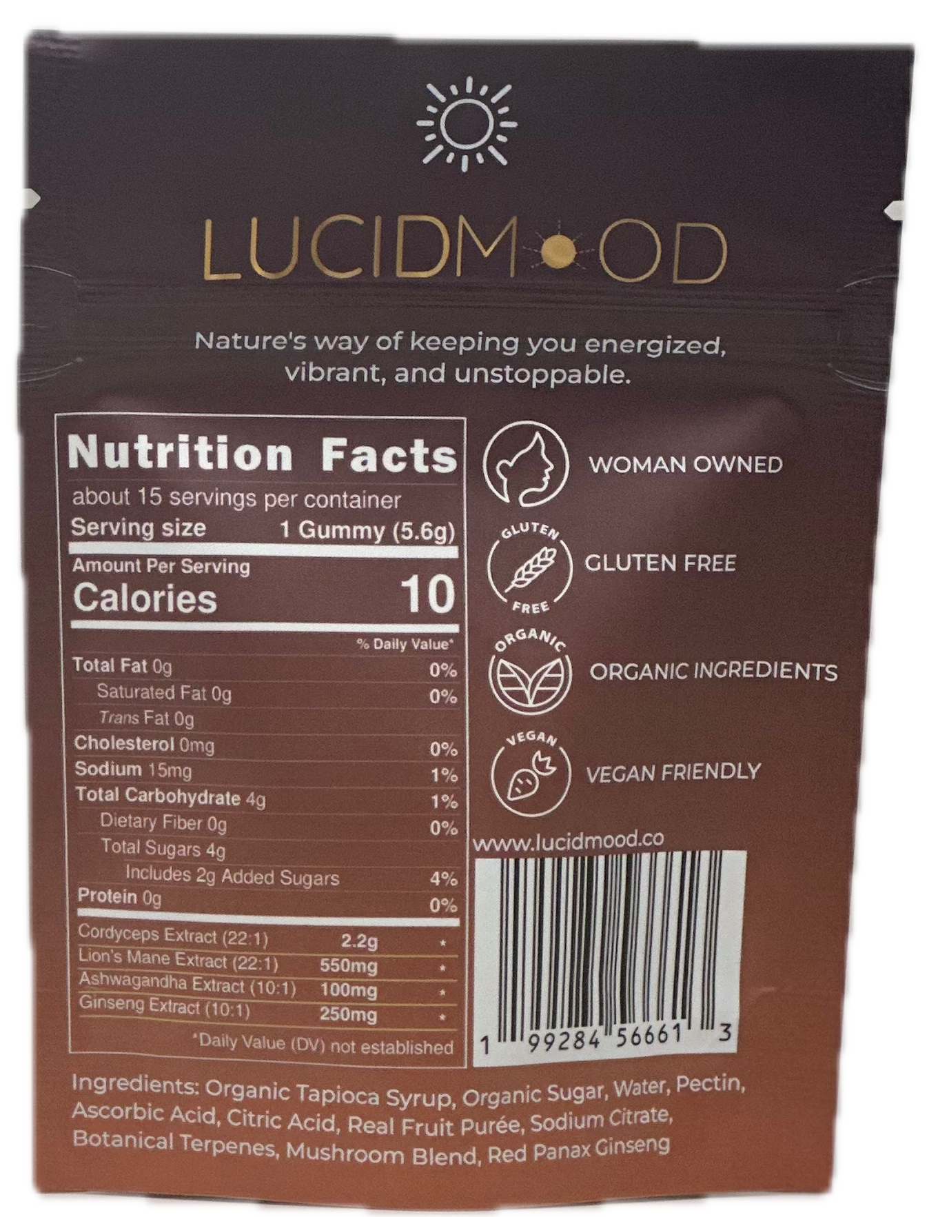 Lucidmood Lively Natural Energy Gummies close-up of gummy texture and color