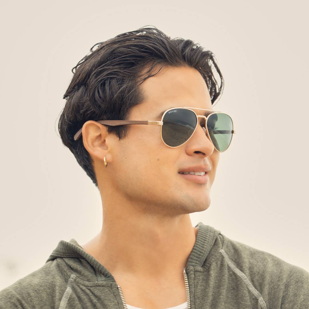 BP10364 Mav Gold Walnut Wood polarized sunglasses lifestyle outdoor photo