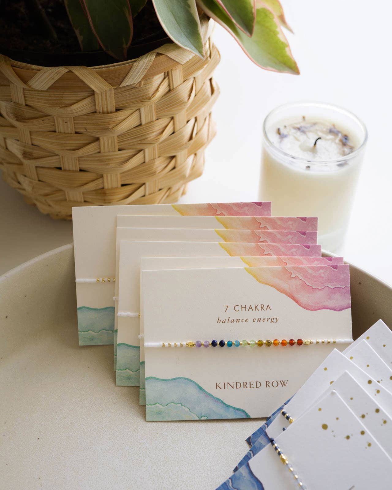 Chakra Rainbow Healing Gemstone Stacking Bracelet, White - Free Living Co
