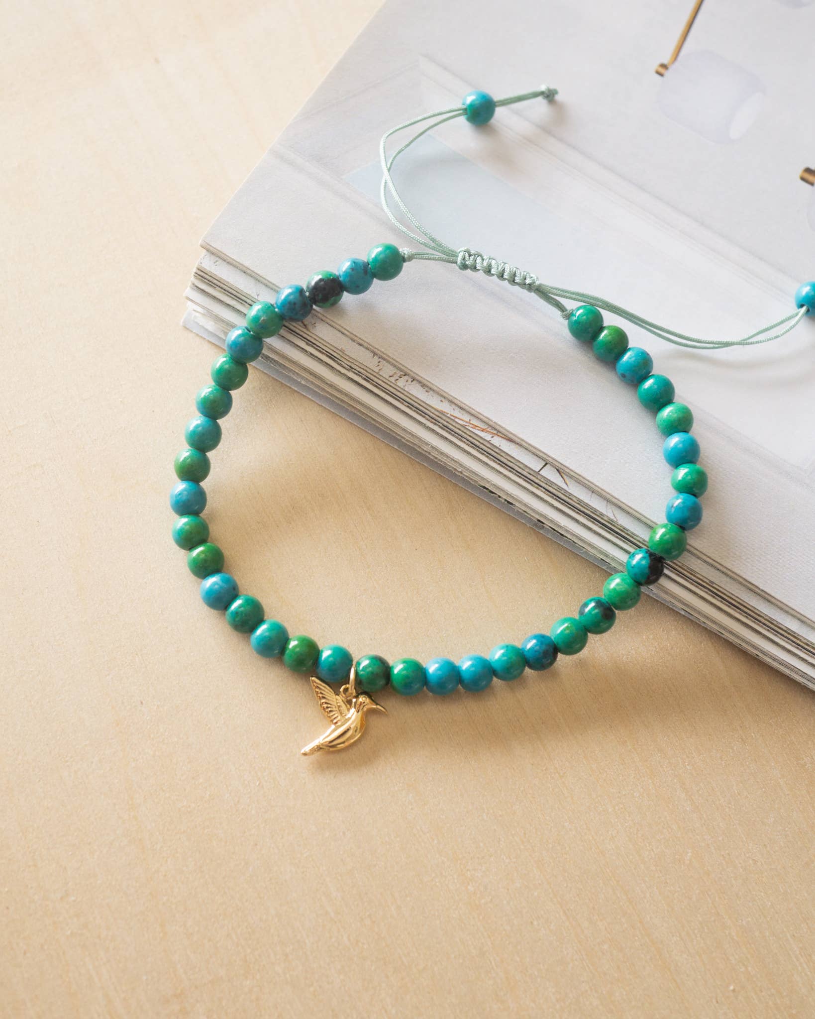 Chrysocolla Hummingbird Charm Crystal Bracelet - Free Living Co