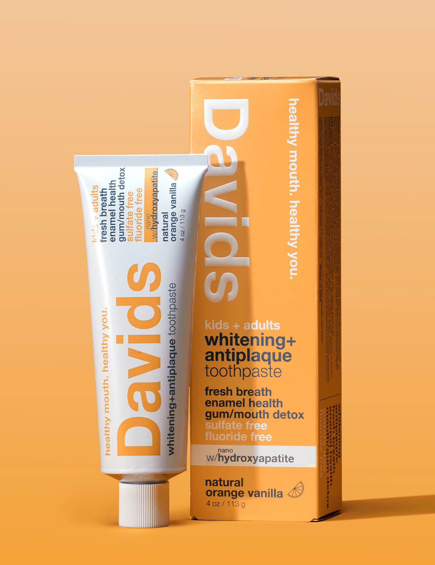 Davids kids + adults nano - hydroxyapatite premium toothpaste / orange vanilla - Free Living Co