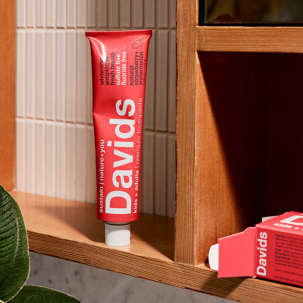 Davids kids+adults premium toothpaste/strawberry watermelon - Free Living Co