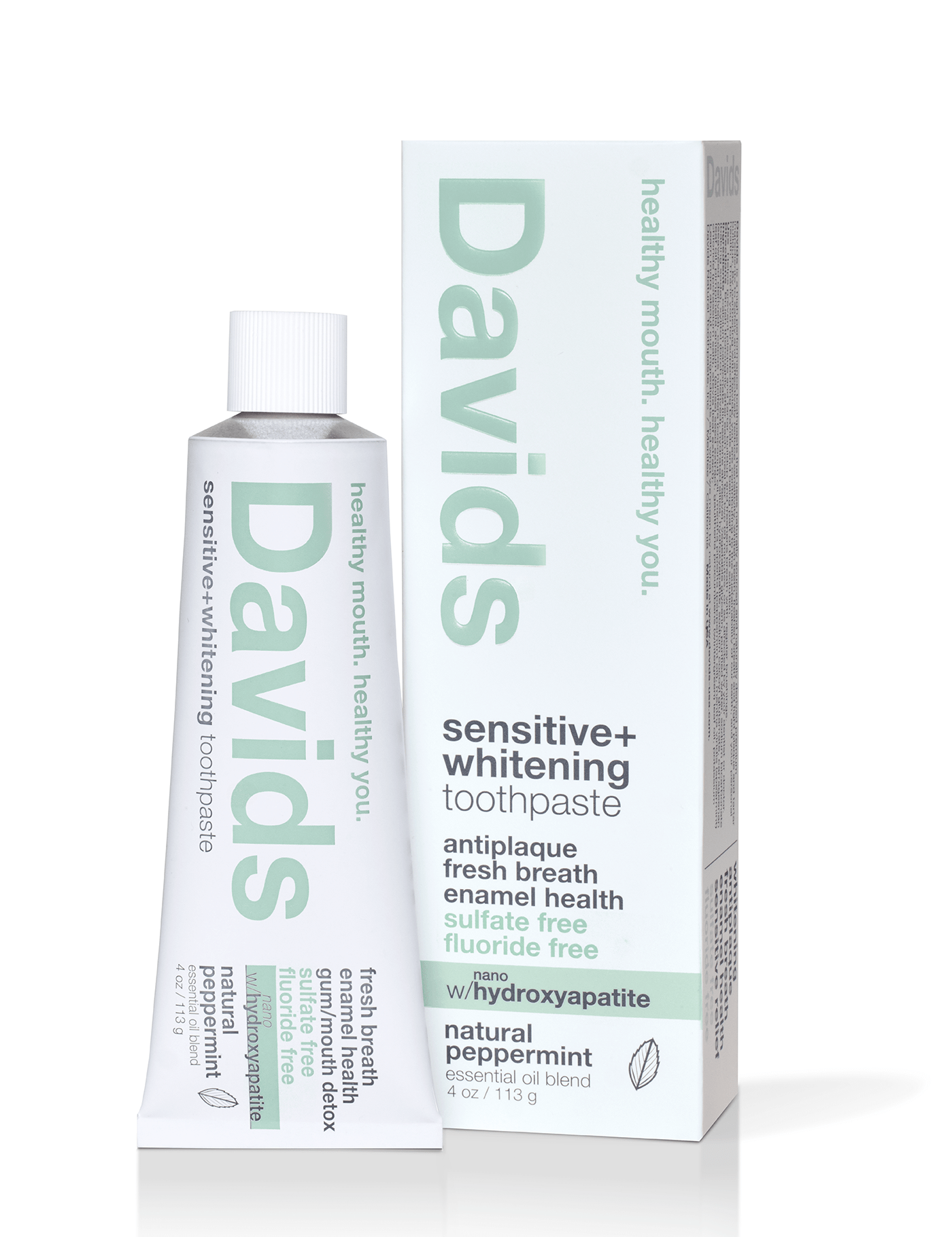 Davids sensitive+whitening nano - hydroxyapatite premium toothpaste / peppermint / 4 oz - Free Living Co