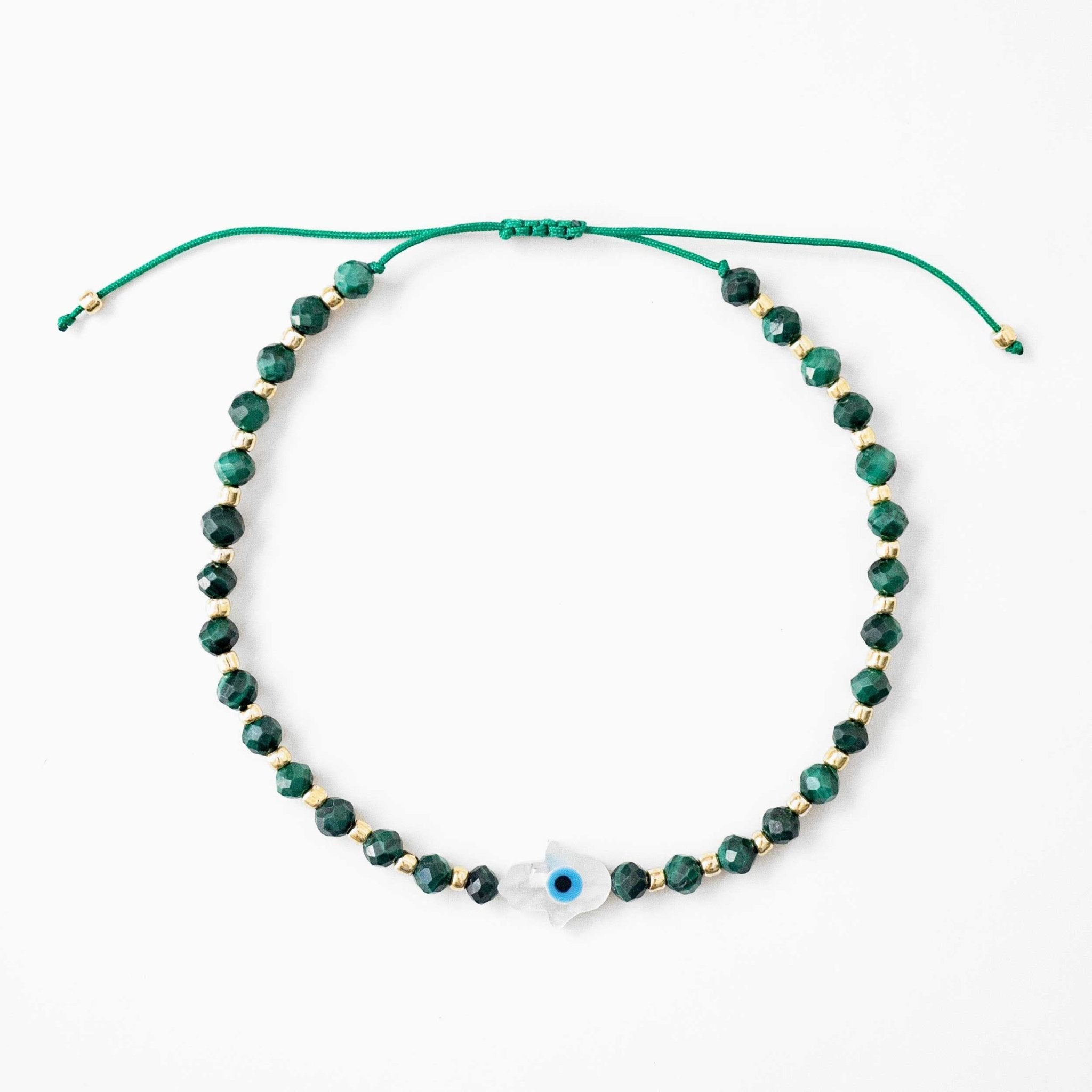 Hamsa Gemstone Bracelet, Malachite - Free Living Co