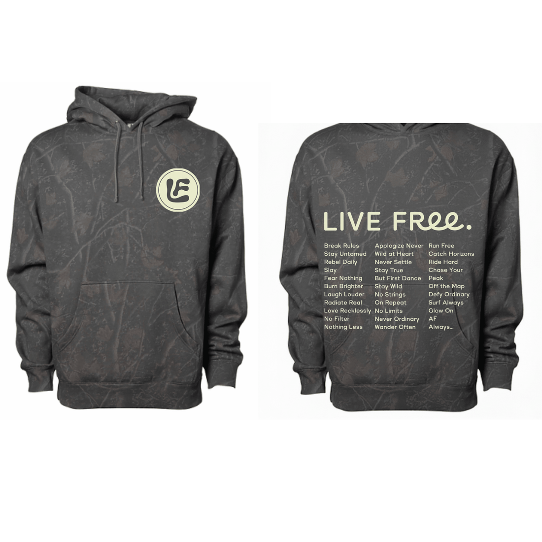 Live Free, Always * - Darkwood Camo Heavyweight Hoodie - Free Living Co