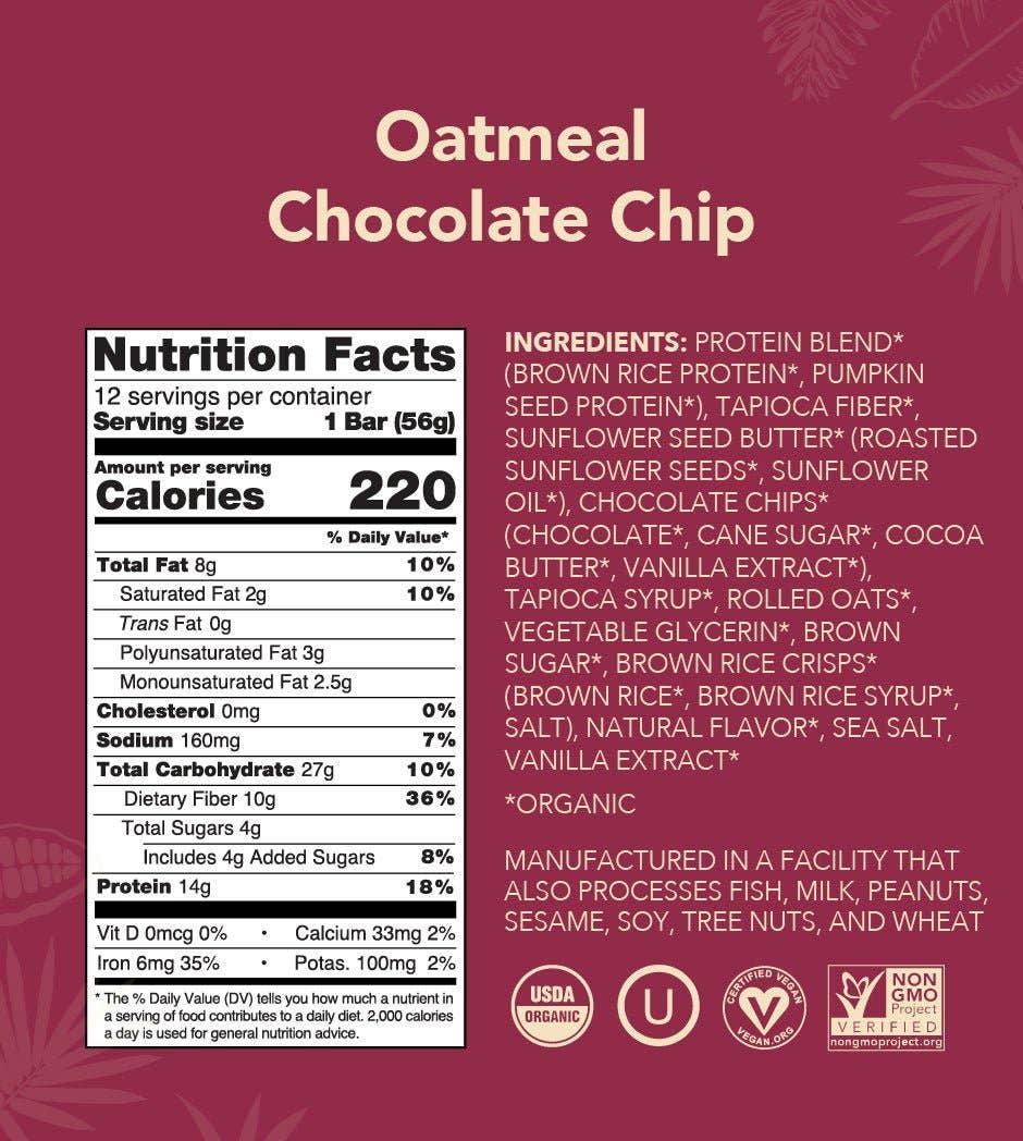 Oatmeal Chocolate Chip Protein Bar - Free Living Co