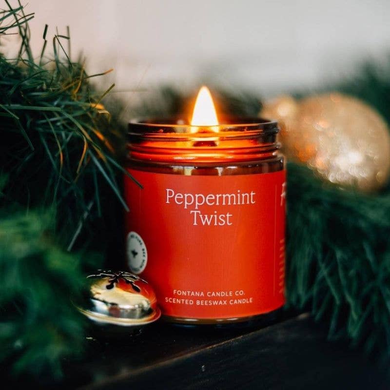 Peppermint Twist Essential Oil Beeswax Jar Candle: Non - Toxic - Free Living Co