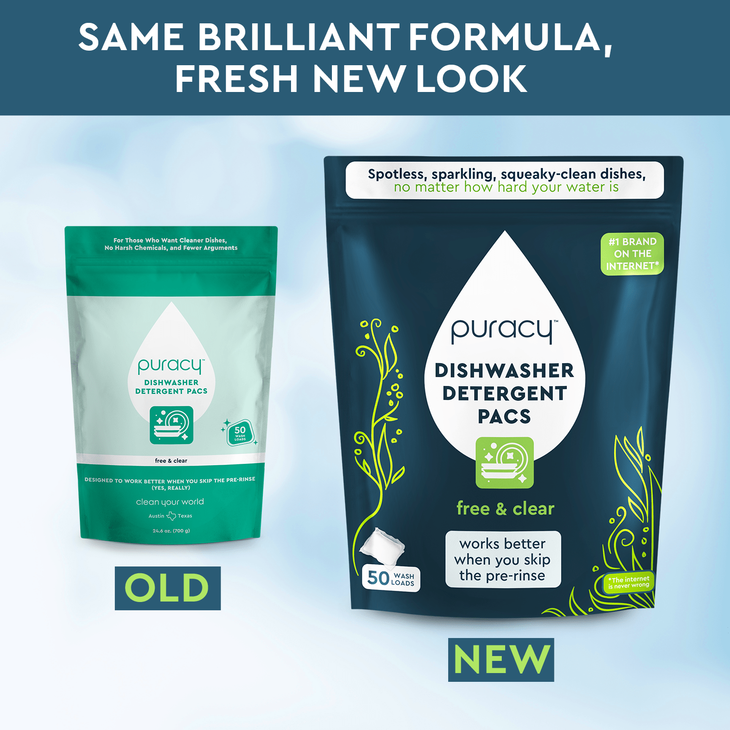 Puracy Natural Dishwasher Detergent Packs: Free & Clear / Pack of 50 - Free Living Co