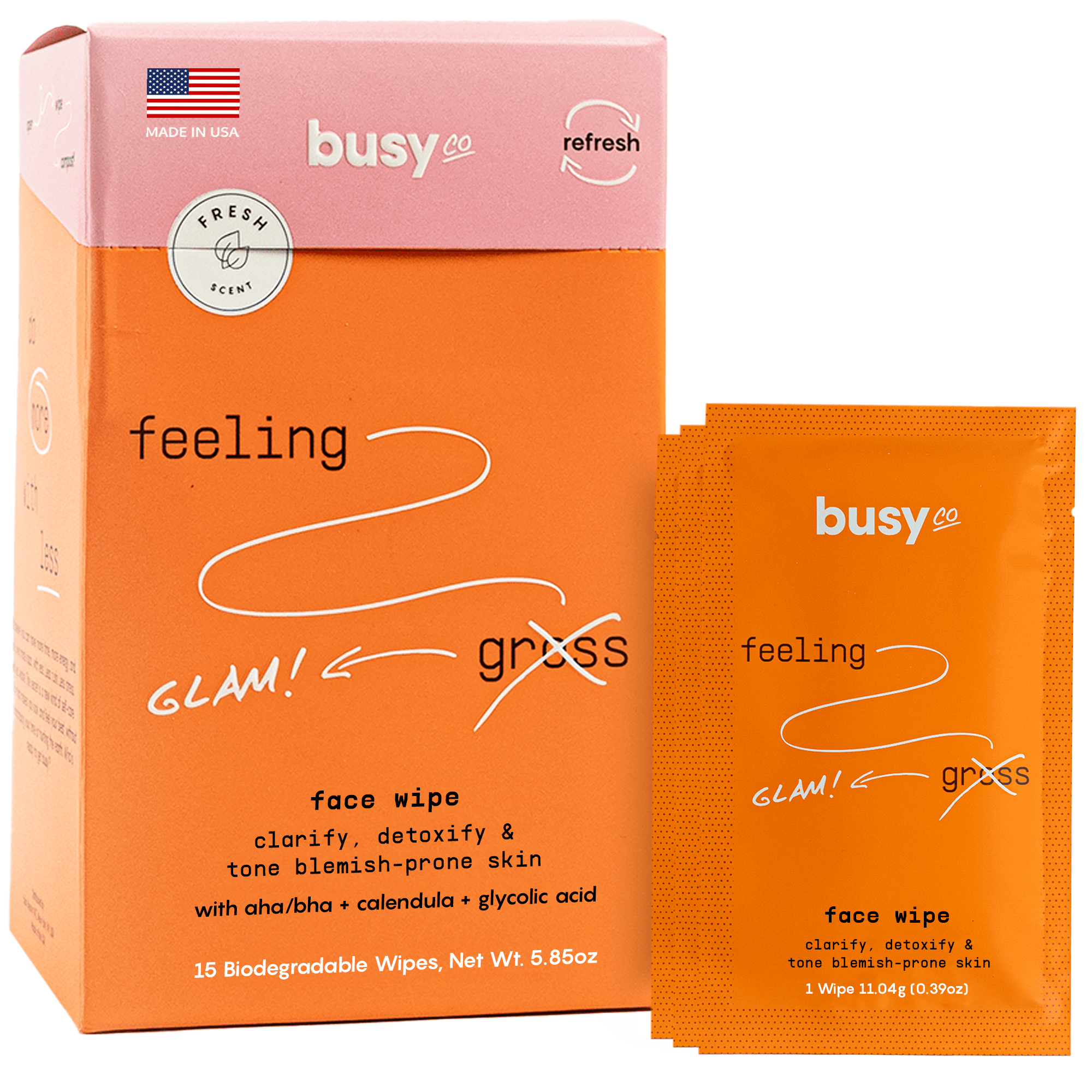 Refresh Face Wipes with AHA, BHA & Glycolic Acid - Free Living Co