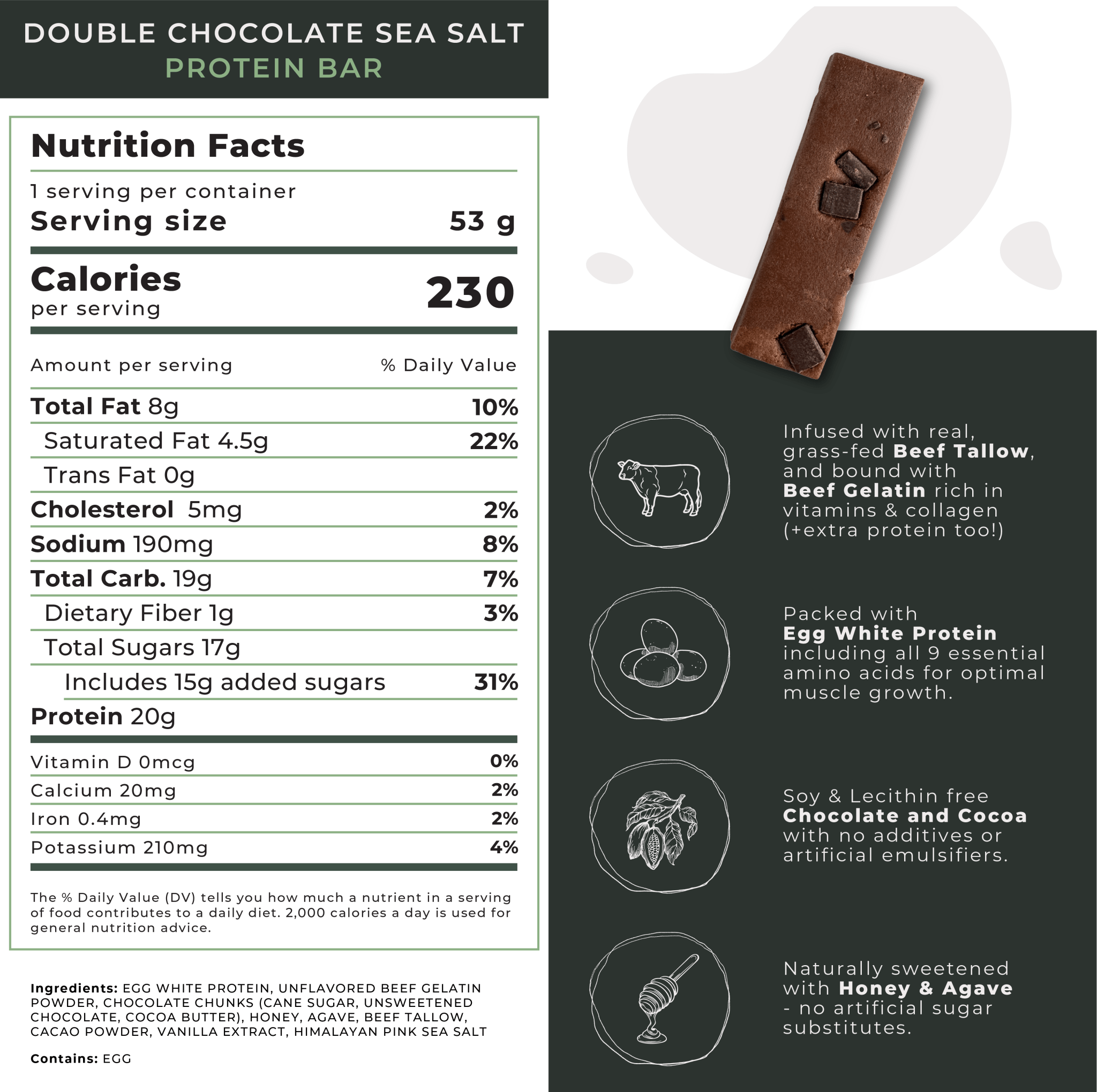 Seed Oil Free Double Chocolate Sea Salt Protein Bar - Free Living Co