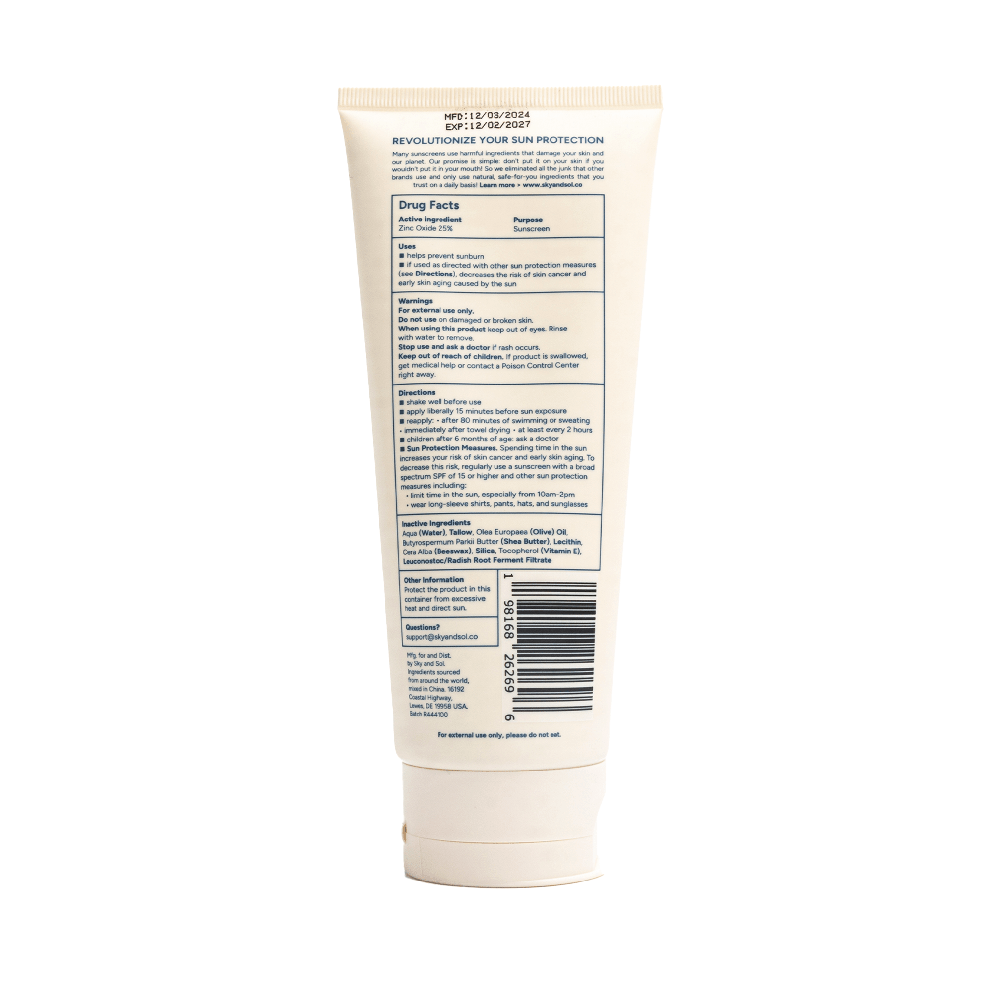 Sky and Sol Body Sunscreen SPF 50 (7.05 oz) - Free Living Co