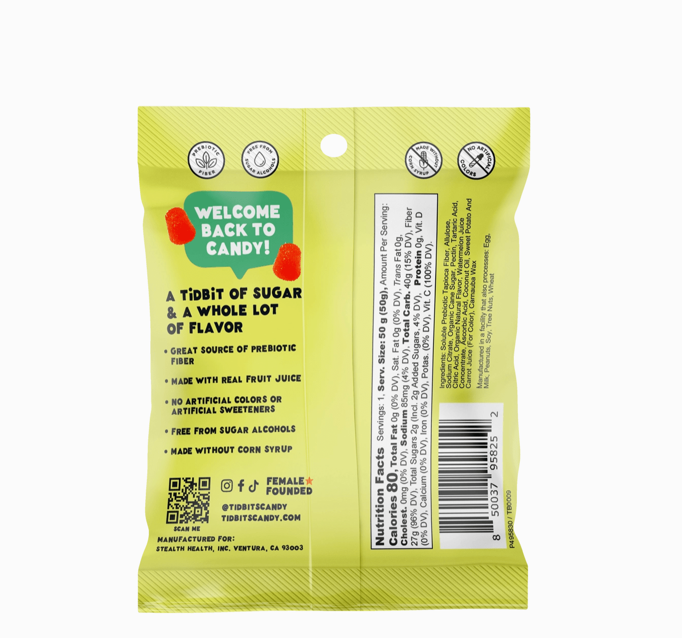 Sour Watermelon Gummy Candy - Low Sugar, Prebiotic,Vegan - Free Living Co