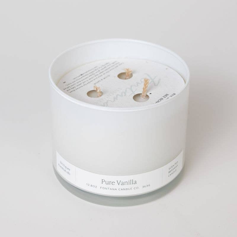 Pure Vanilla Essential Oil Beeswax 3 Wick Candle: Non-Toxic