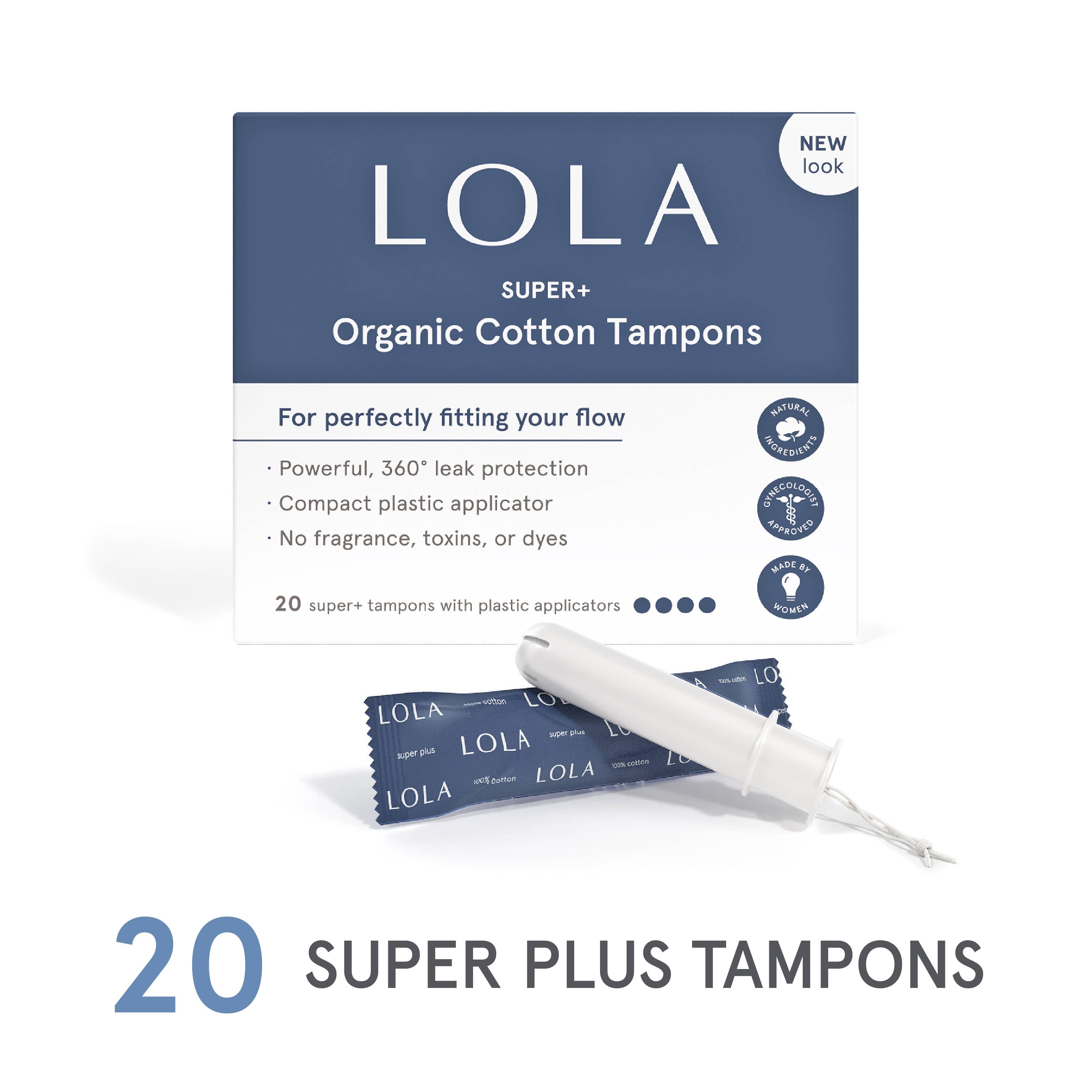 20ct Super Plus Tampons front packaging view organic cotton
