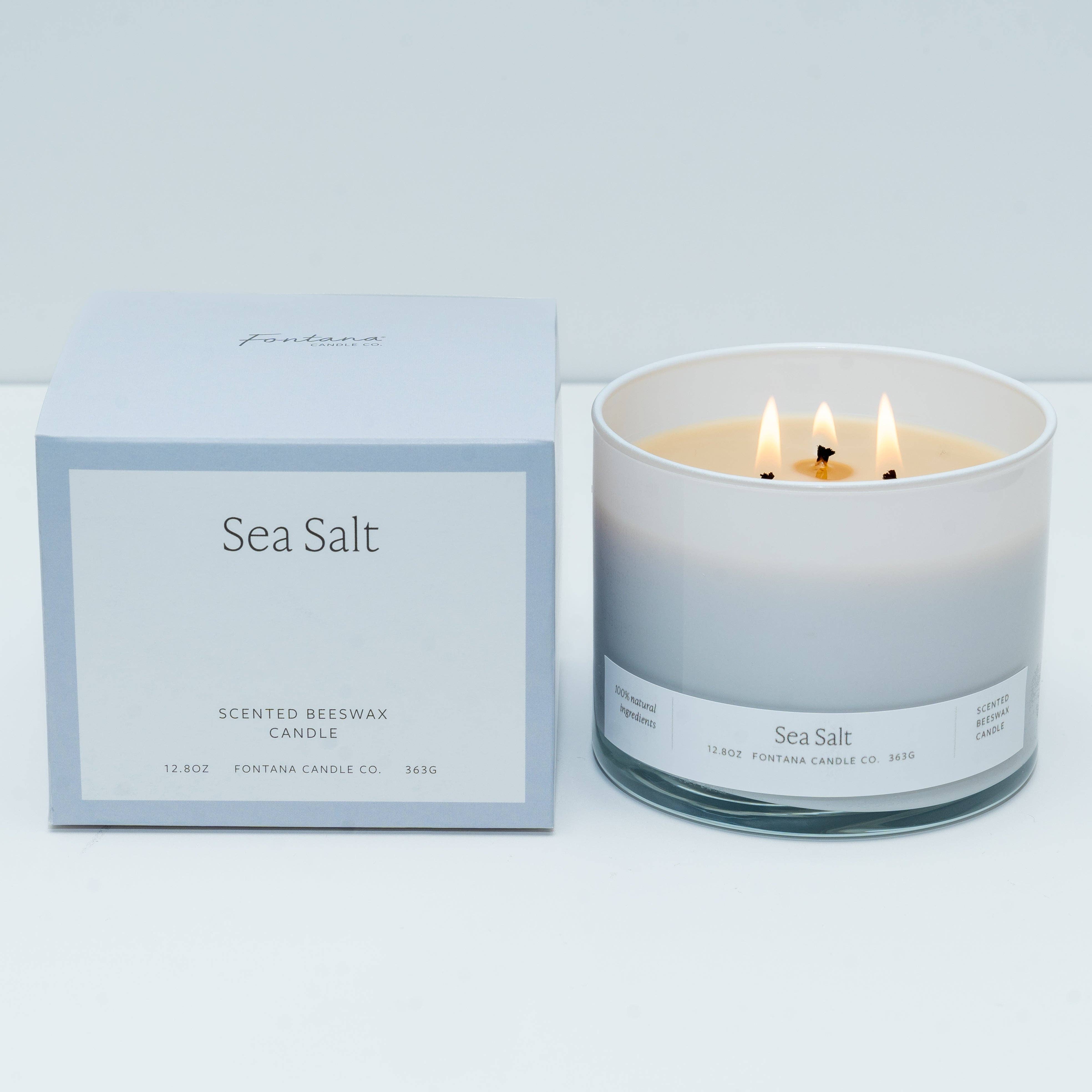 Sea Salt Essential Oil Beeswax 3 Wick Candle: Non-Toxic