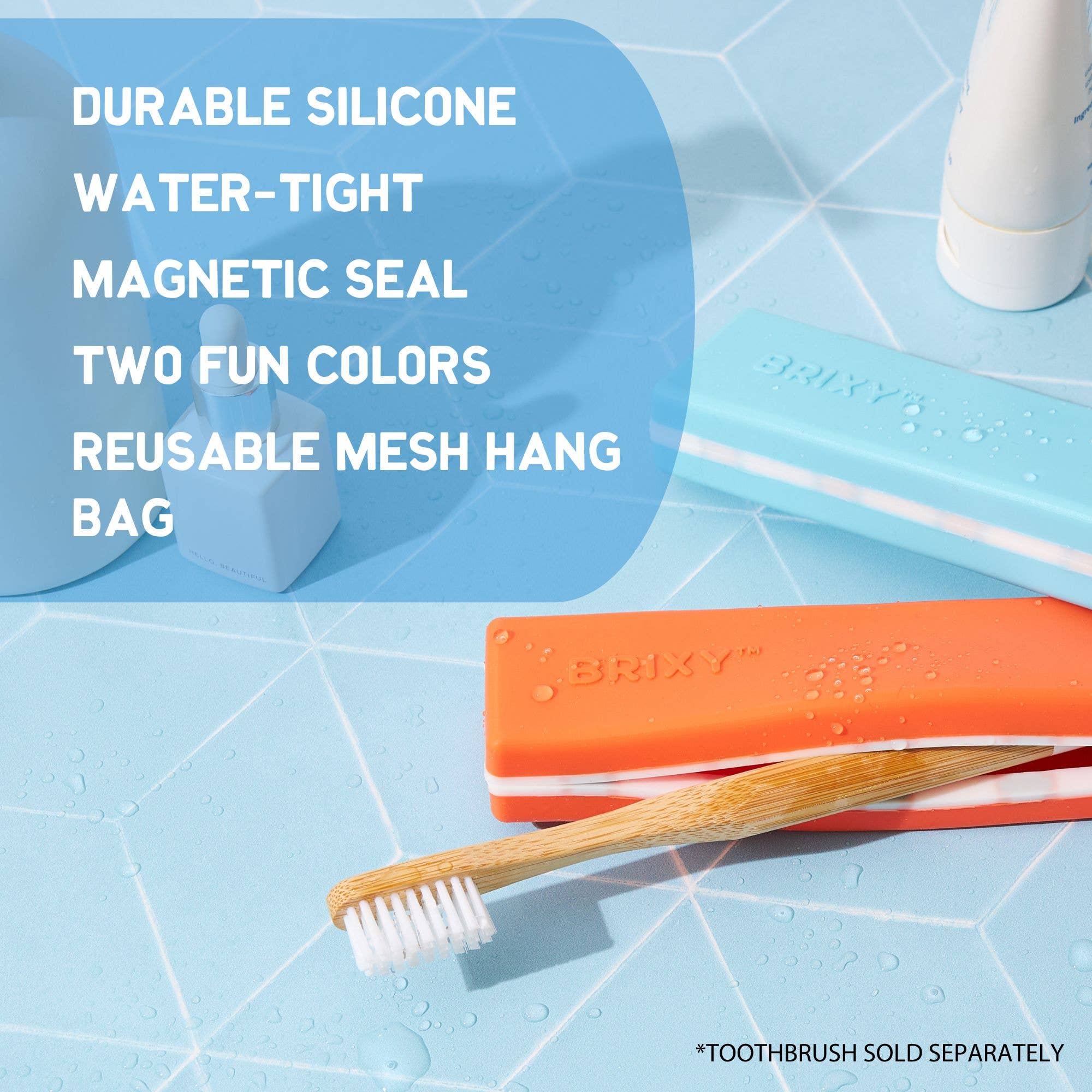 Silicone Toothbrush Travel Containers - Blue, Orange