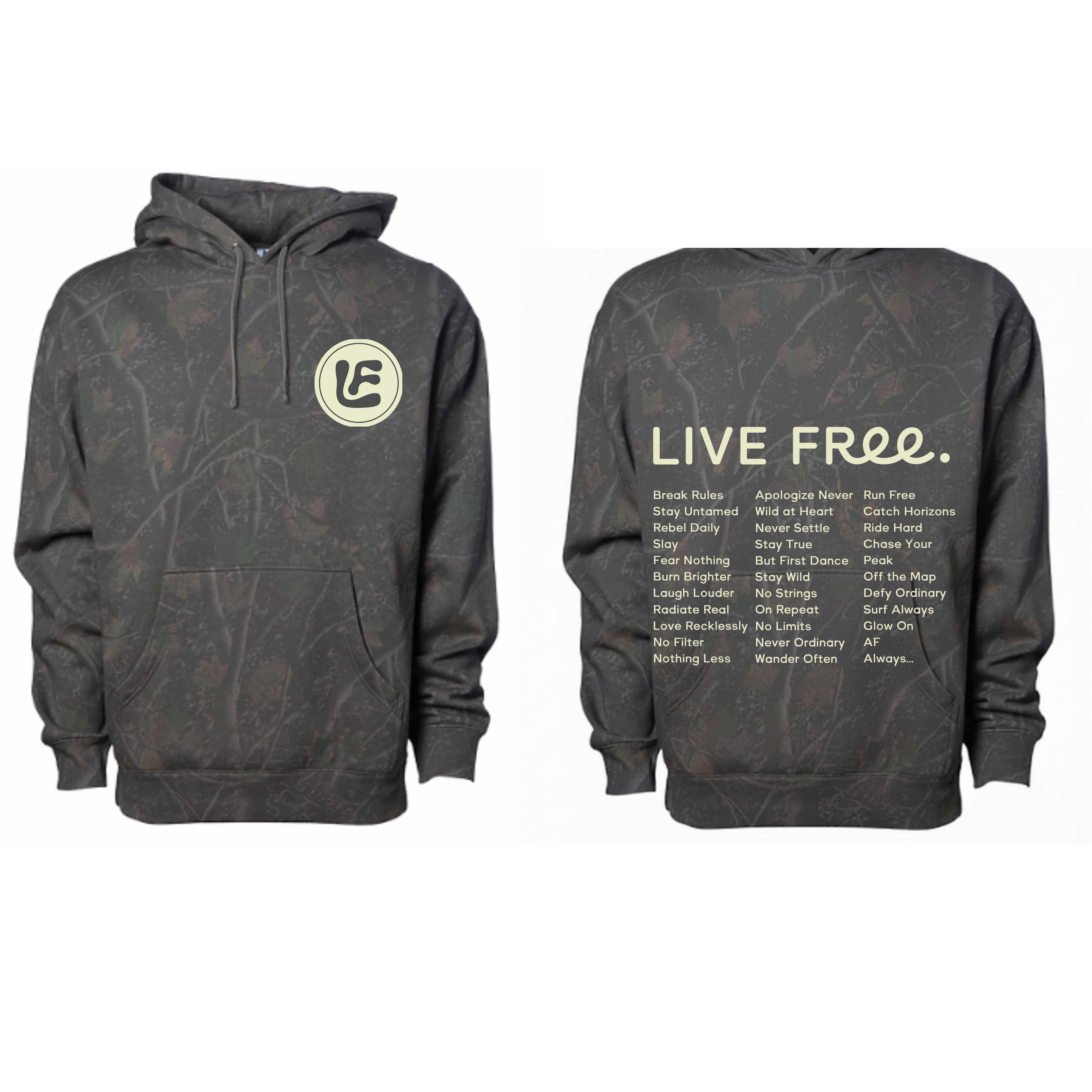 Live Free, Always * - Darkwood Camo Heavyweight Hoodie