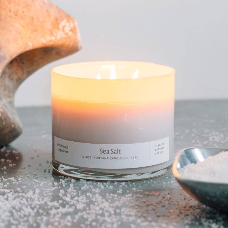 Sea Salt Essential Oil Beeswax 3 Wick Candle: Non-Toxic