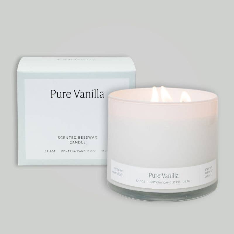 Pure Vanilla Essential Oil Beeswax 3 Wick Candle: Non-Toxic