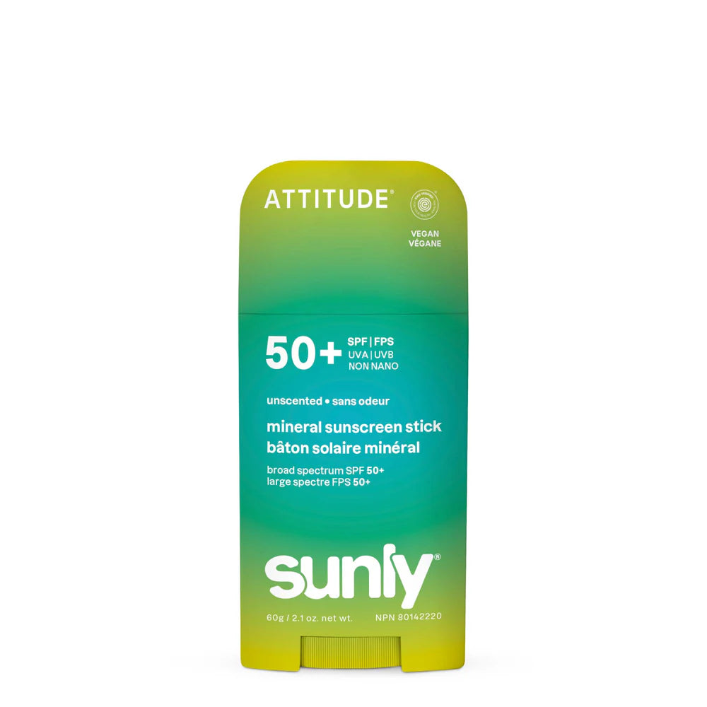 Sunly Mineral Sunscreen Stick SPF 50 front product view unscented formula
