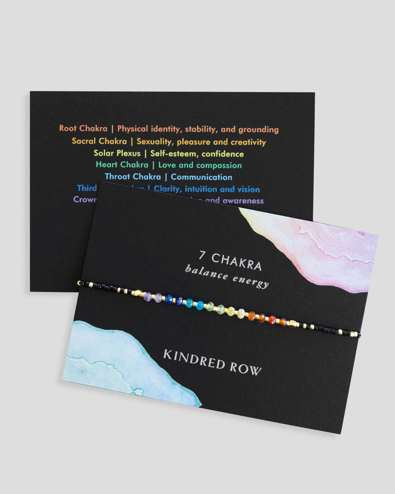 Chakra Rainbow Healing Gemstone Stacking Bracelet Black close-up of beads and colors