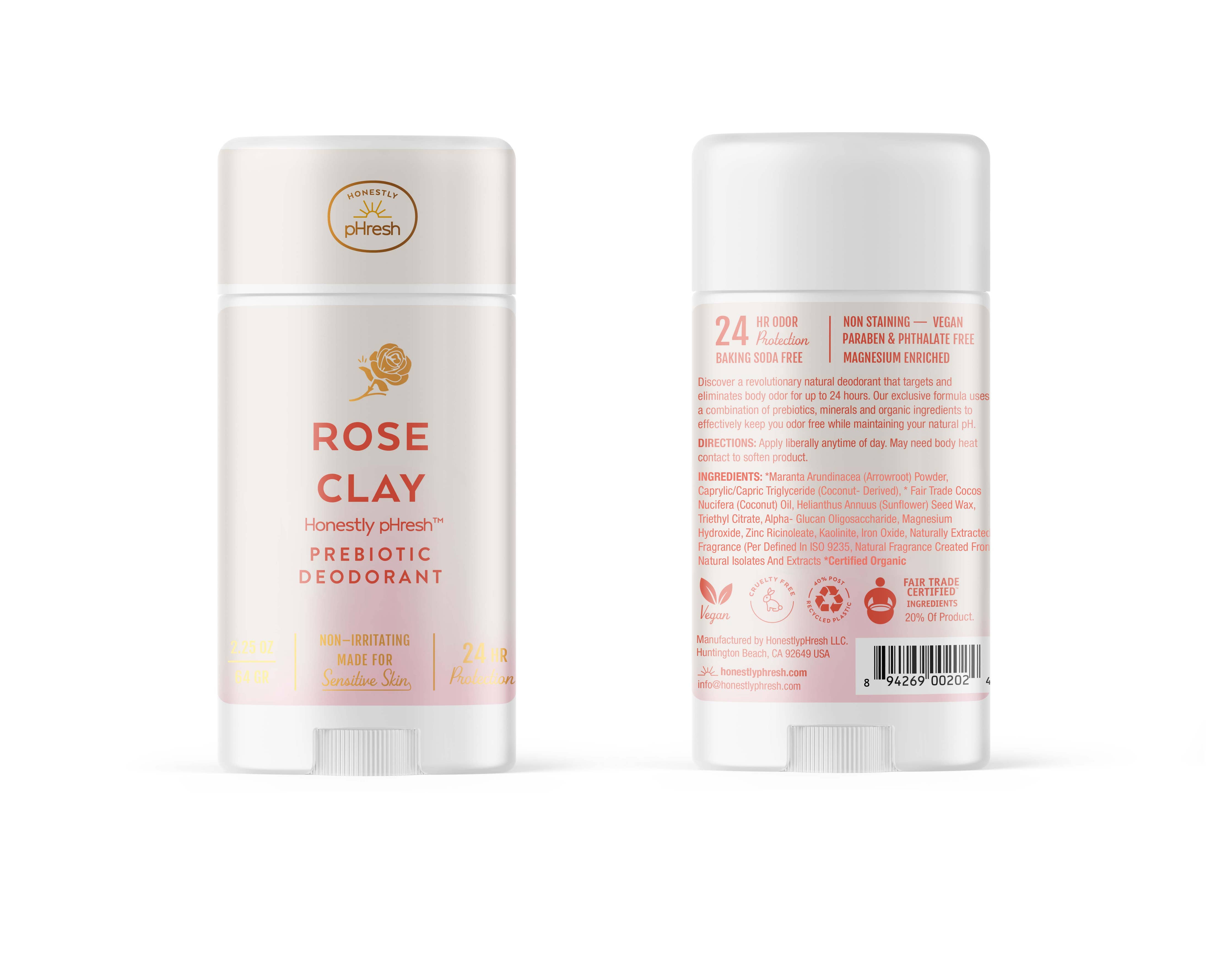 Rose Clay Deodorant front product view natural formula