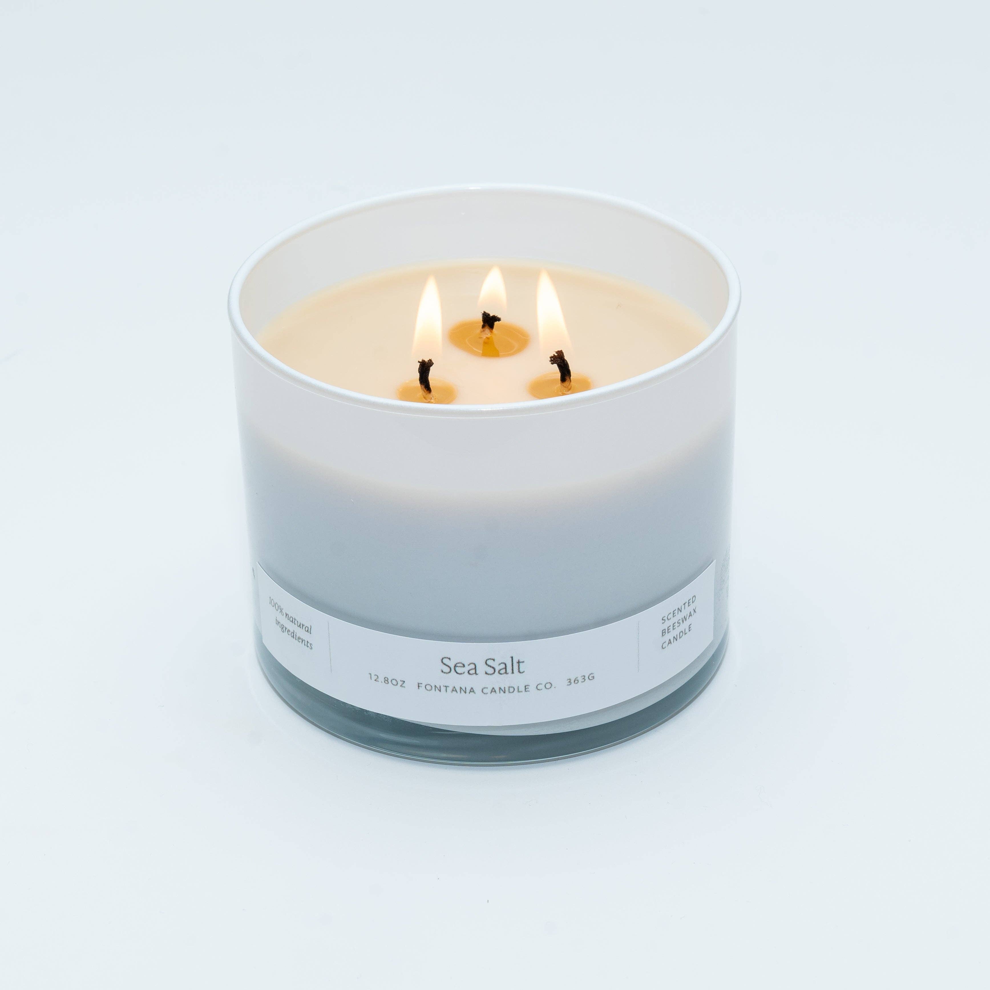 Sea Salt Essential Oil Beeswax 3 Wick Candle: Non-Toxic
