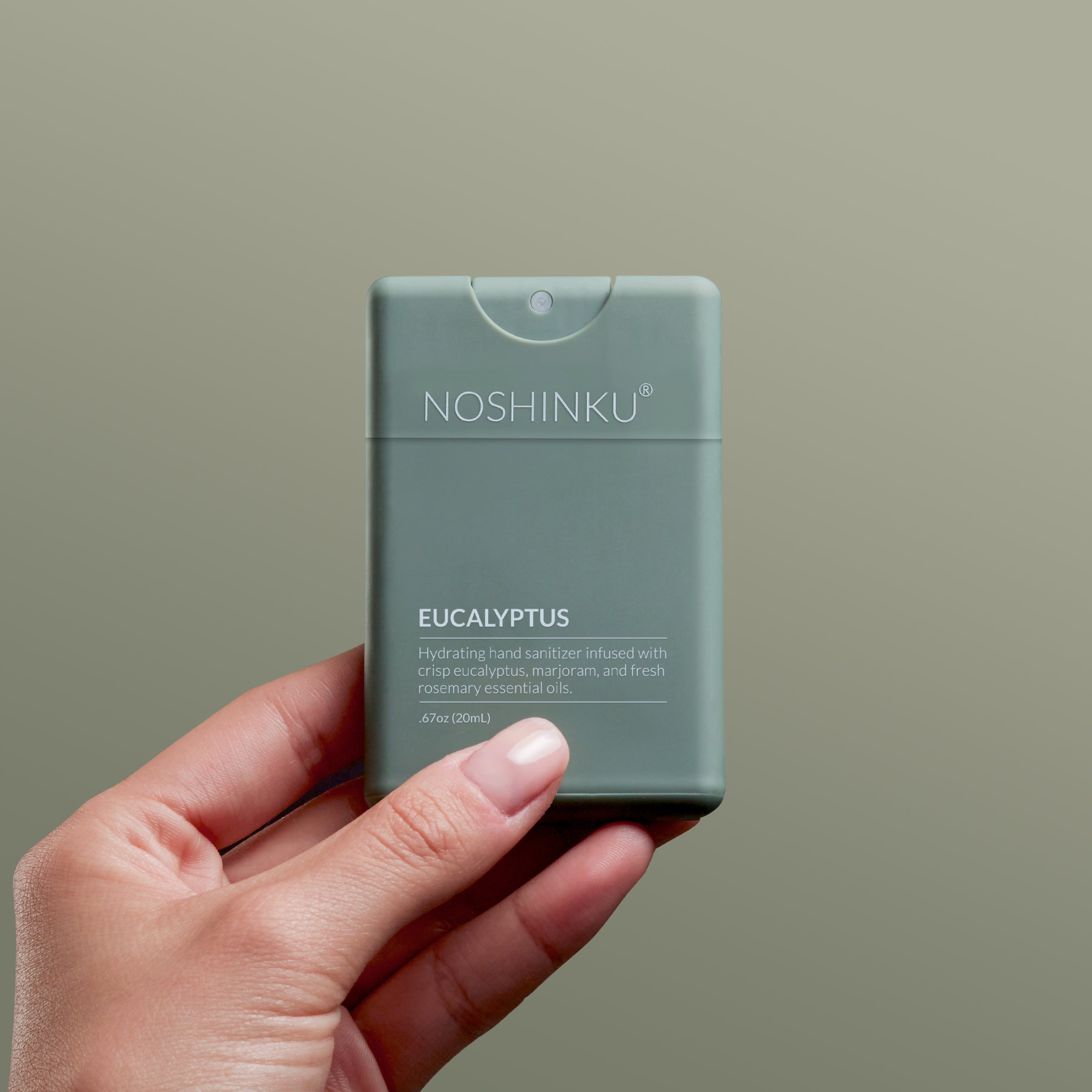 REFILLABLE Eucalyptus Moisturizing Pocket Hand Sanitizer close-up of pump and label