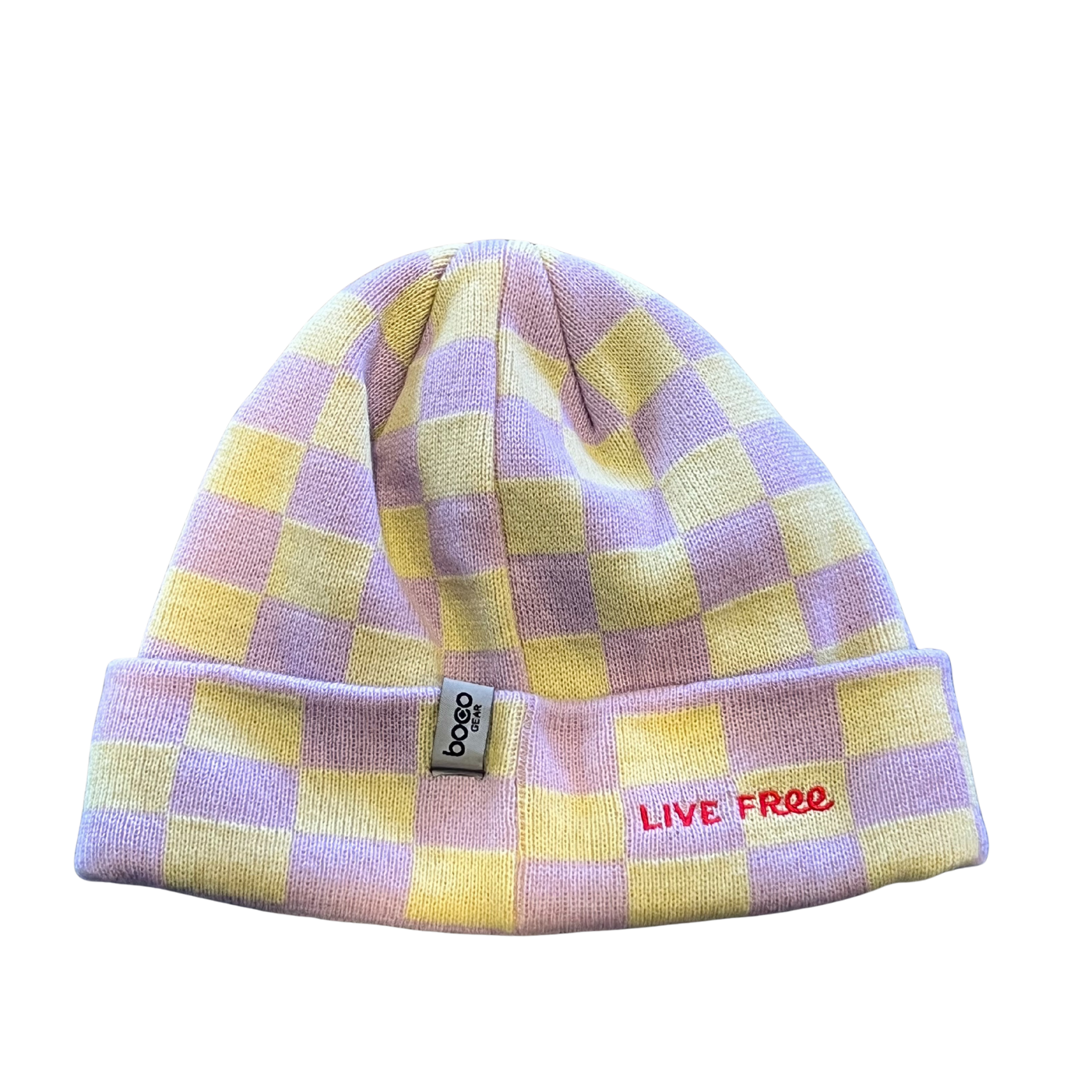 Live Free Star Beanie side angle view natural fiber knit