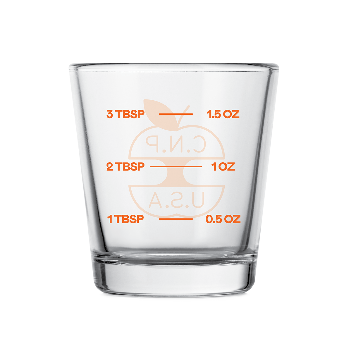 Glass Measuring Cup orange colorway rear view measurement markings