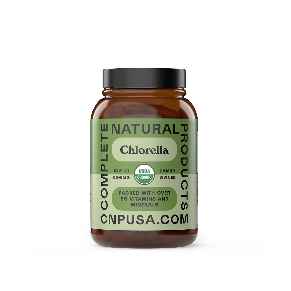 Organic Chlorella Capsules 2025 front bottle label green superfood supplement